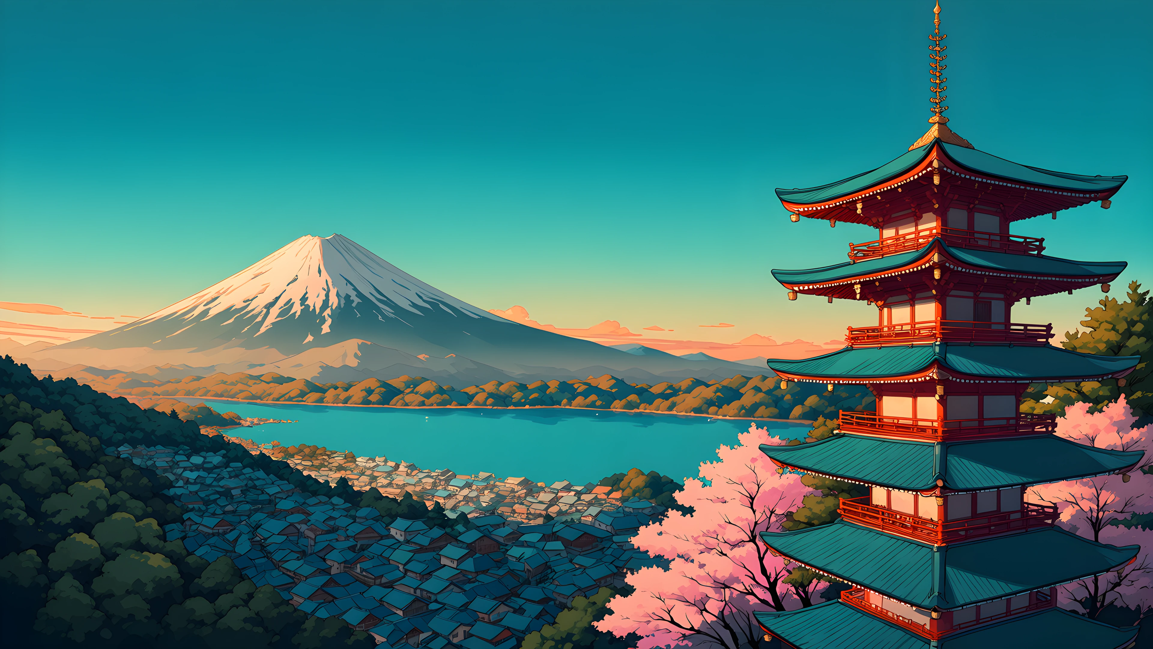 Mount Fuji Lake variant — Japanese aesthetic lofi wallpaper HD 4K Ultrawide