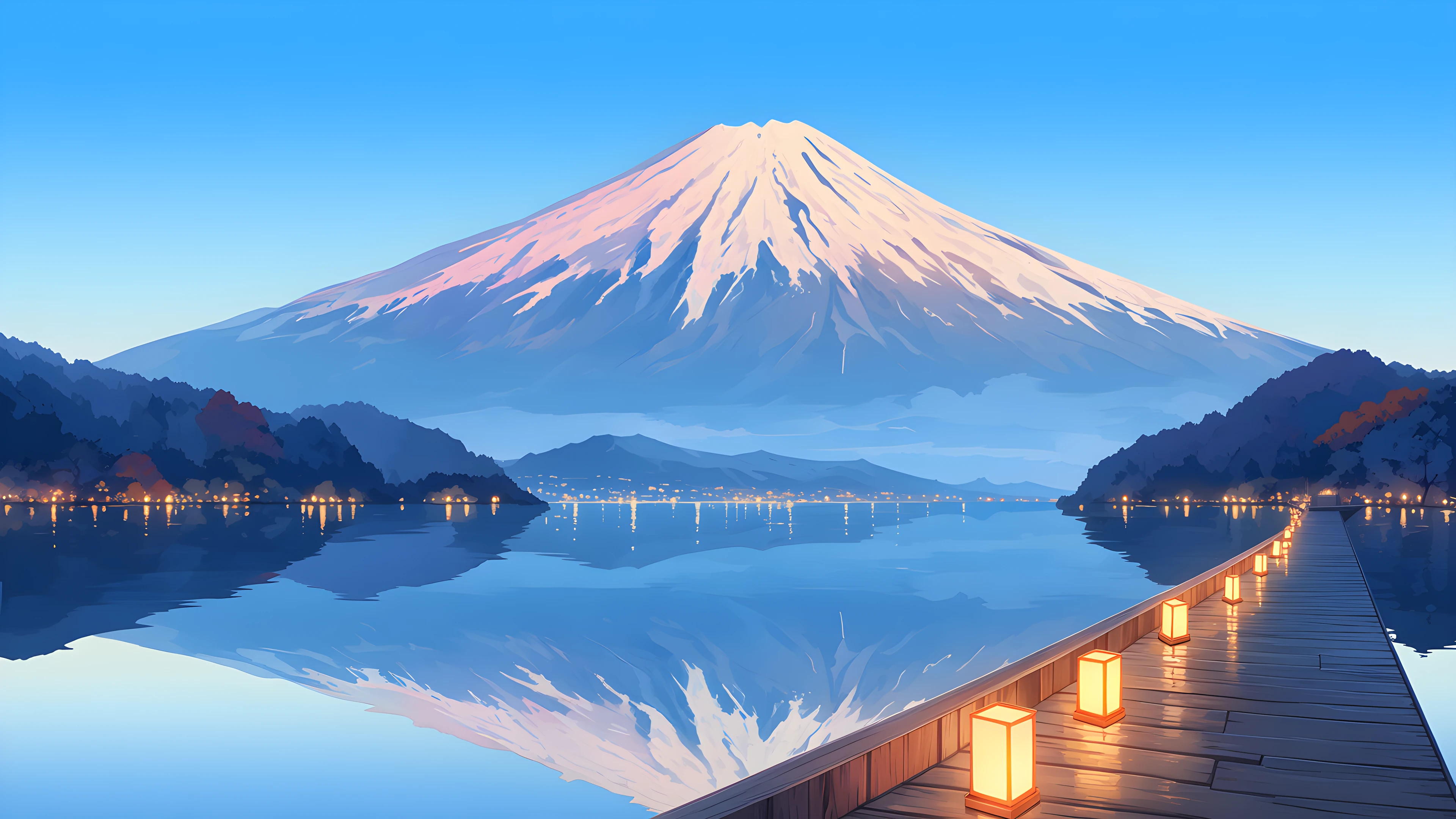 Mount Fuji Lake lofi wallpaper