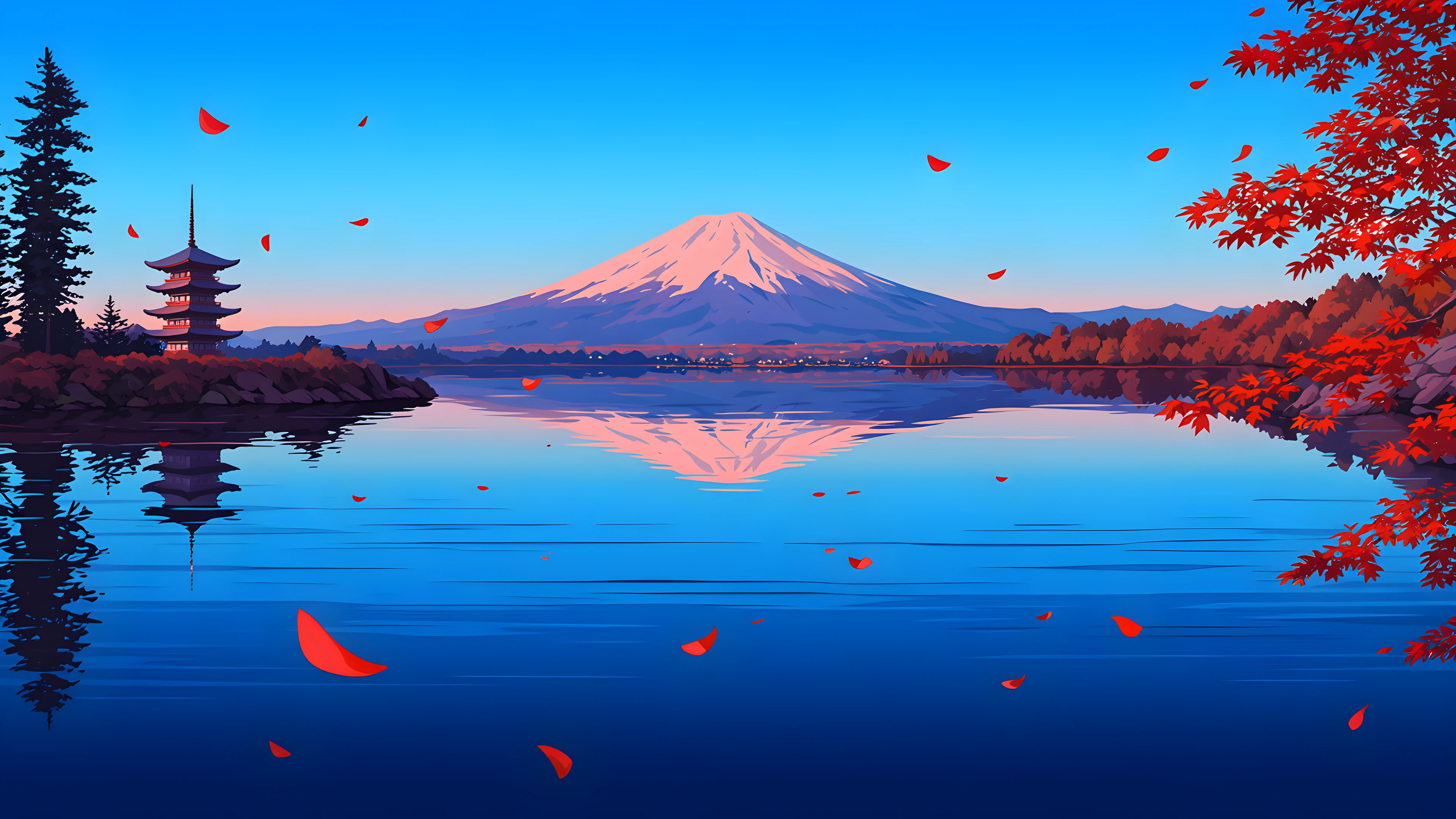 Mount Fuji Lake lofi wallpaper