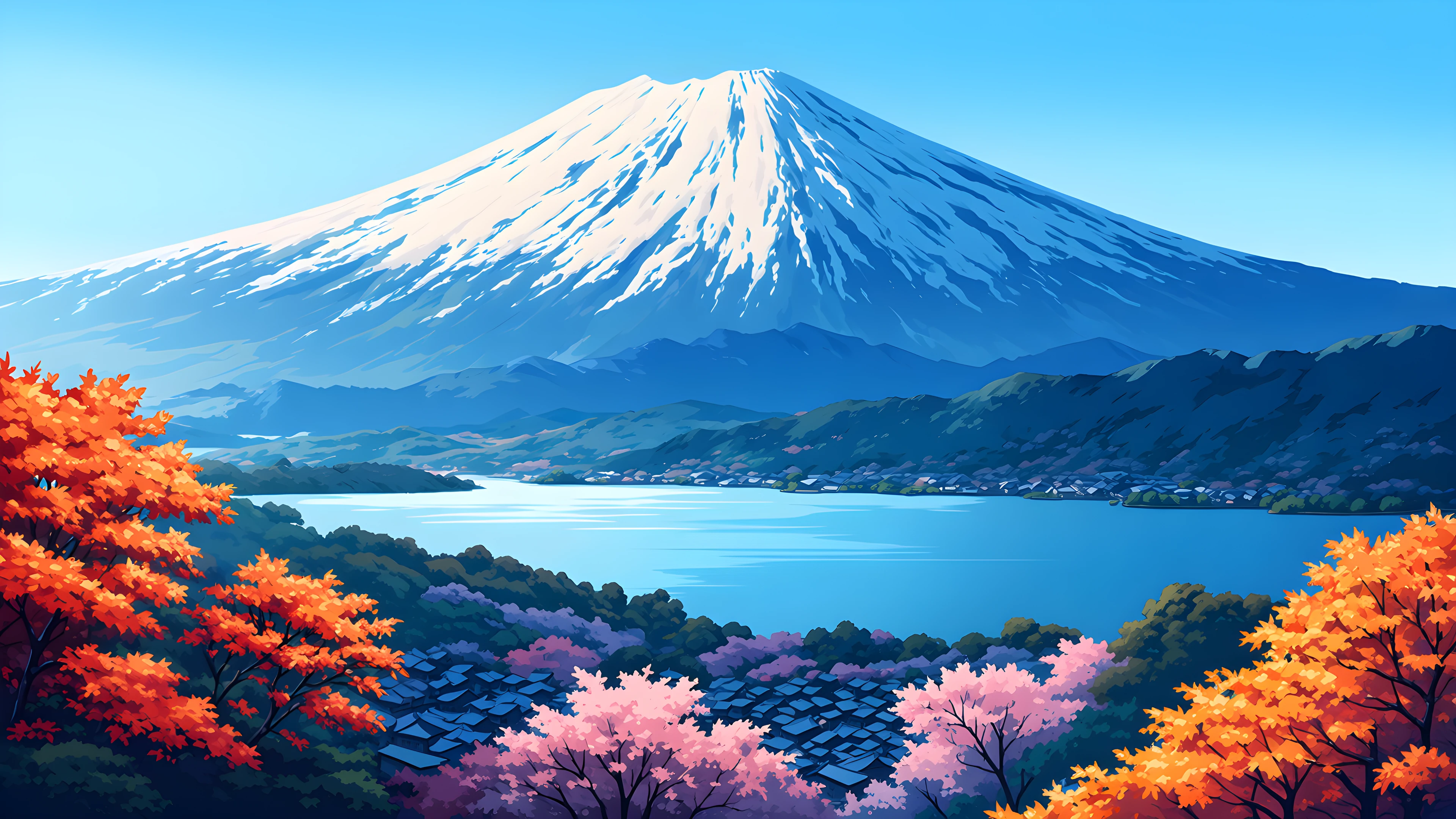 Mount Fuji Lake variant — Japanese aesthetic lofi wallpaper HD 4K Ultrawide
