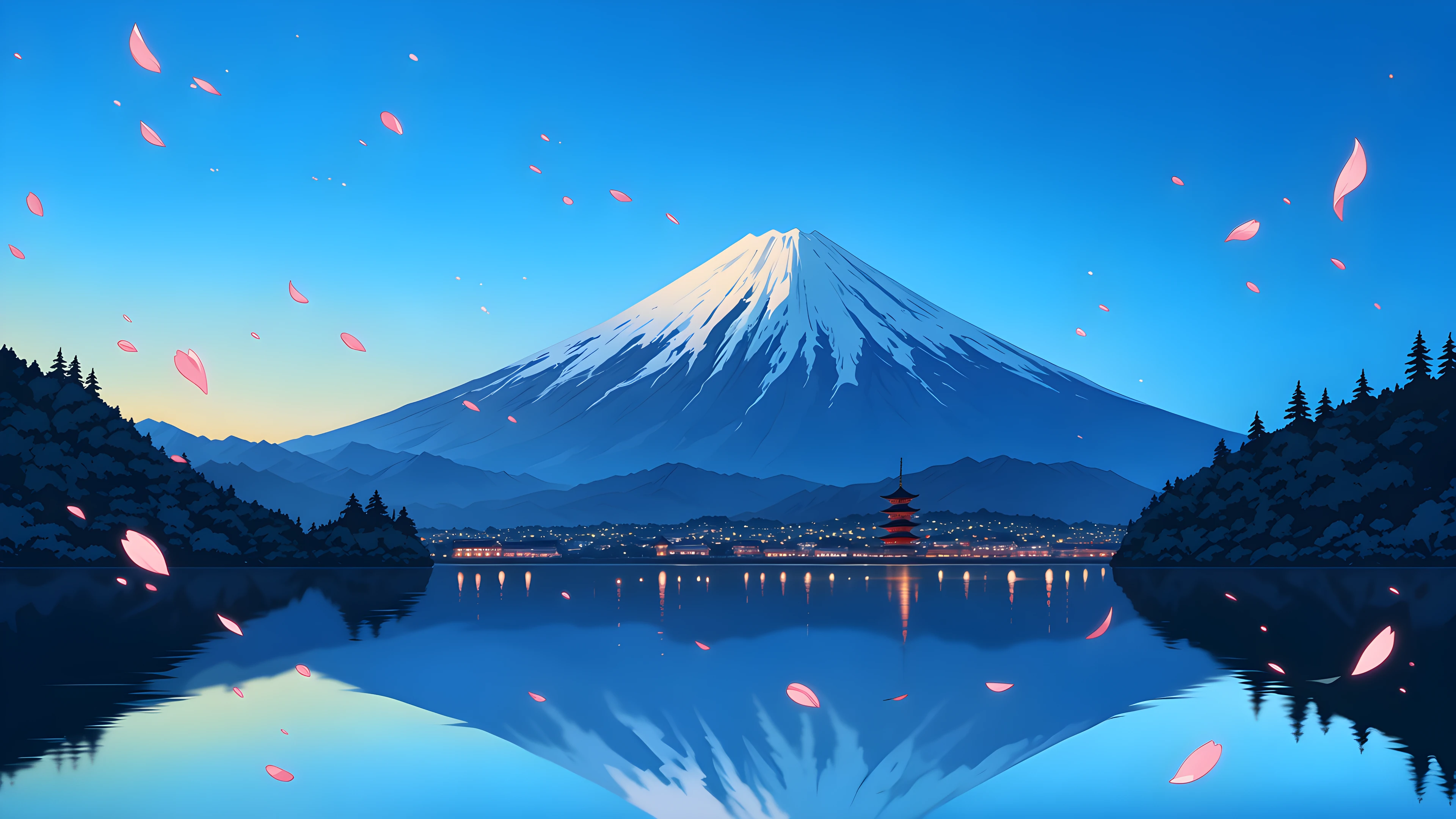 Mount Fuji Lake variant — Japanese aesthetic lofi wallpaper HD 4K Ultrawide