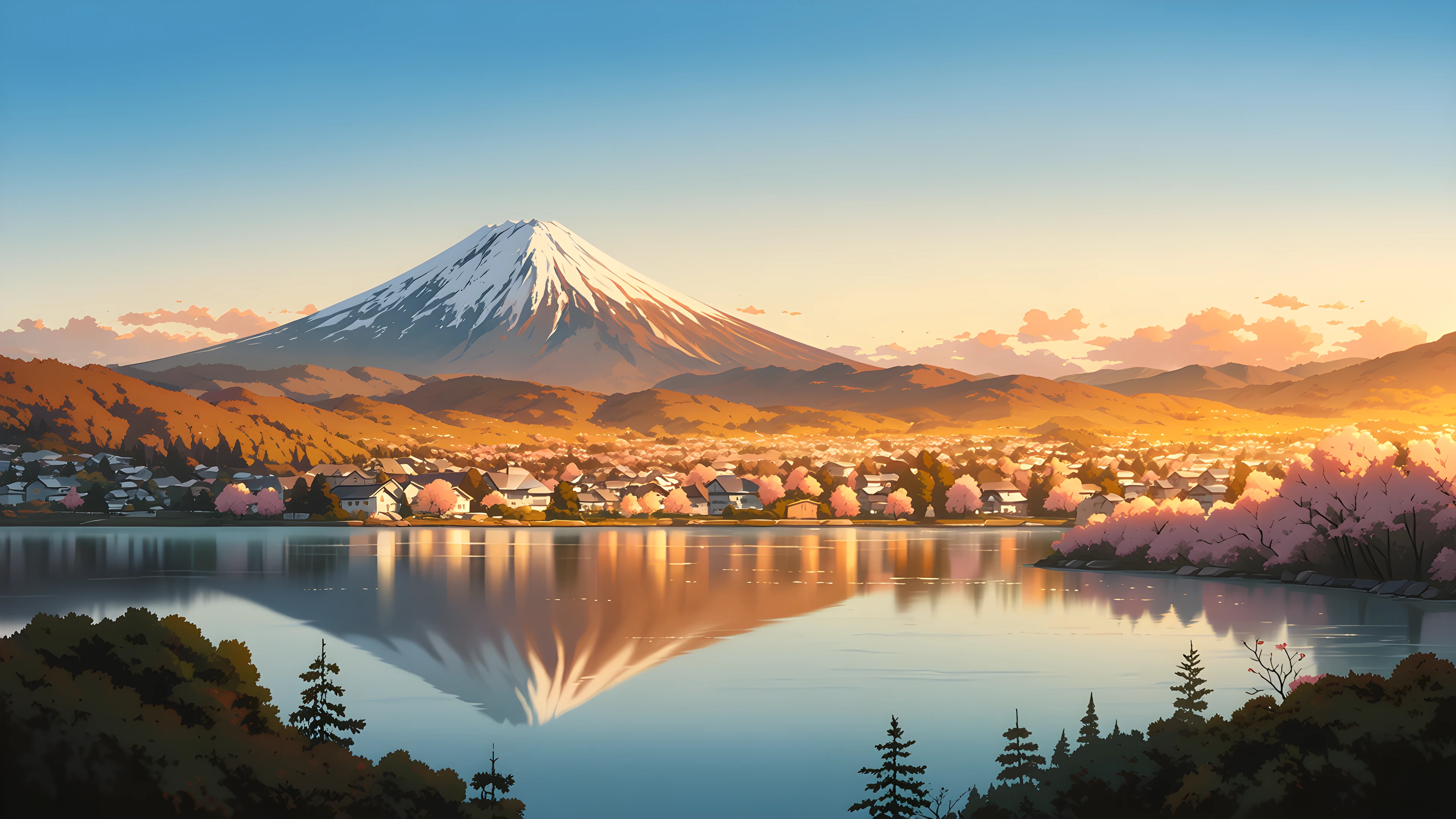 Mount Fuji Lake lofi wallpaper