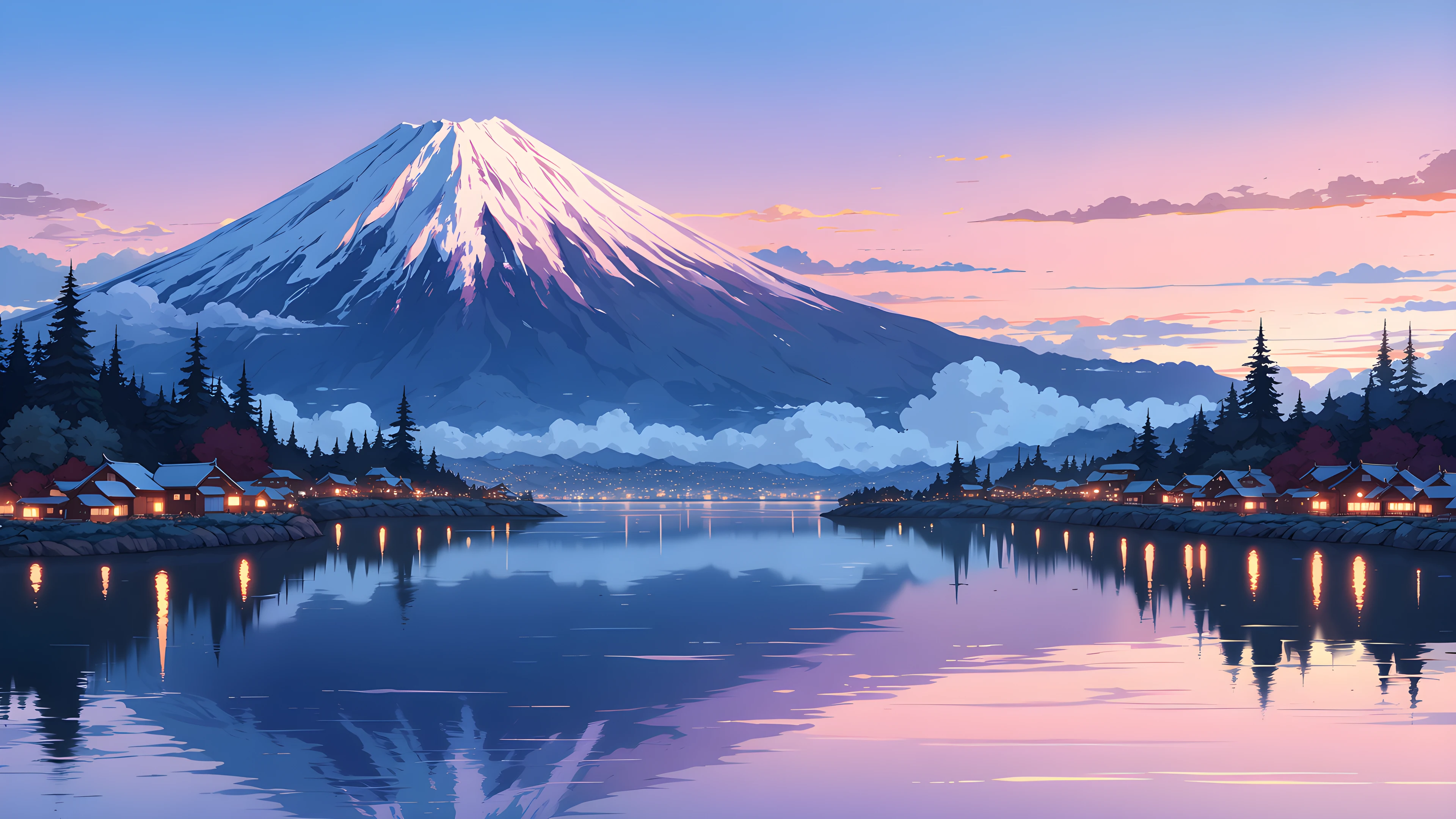 Mount Fuji Lake lofi wallpaper