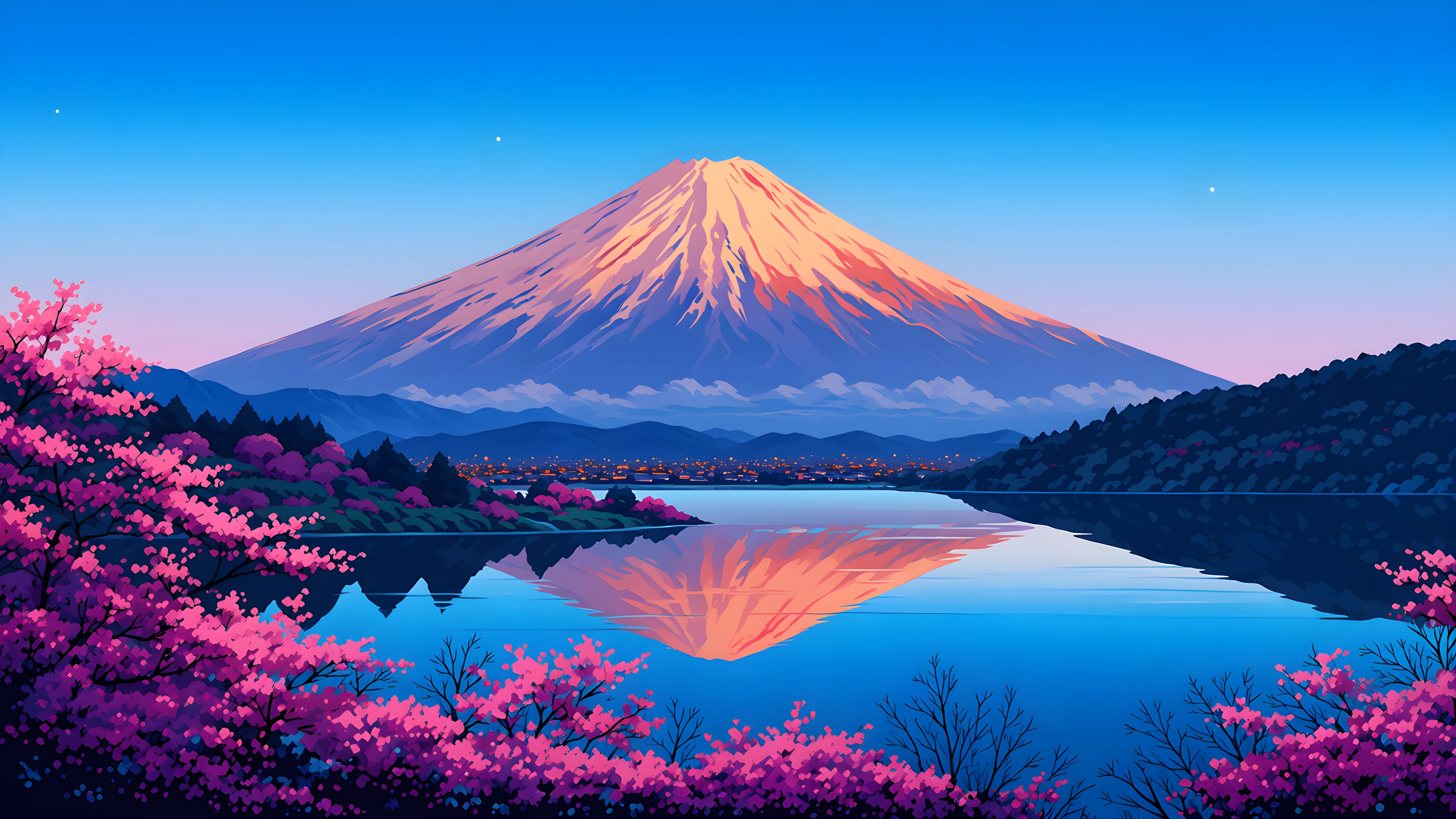 Mount Fuji Lake lofi wallpaper