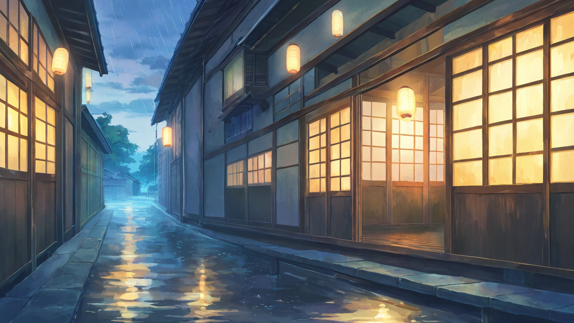 old alley rain lofi wallpaper