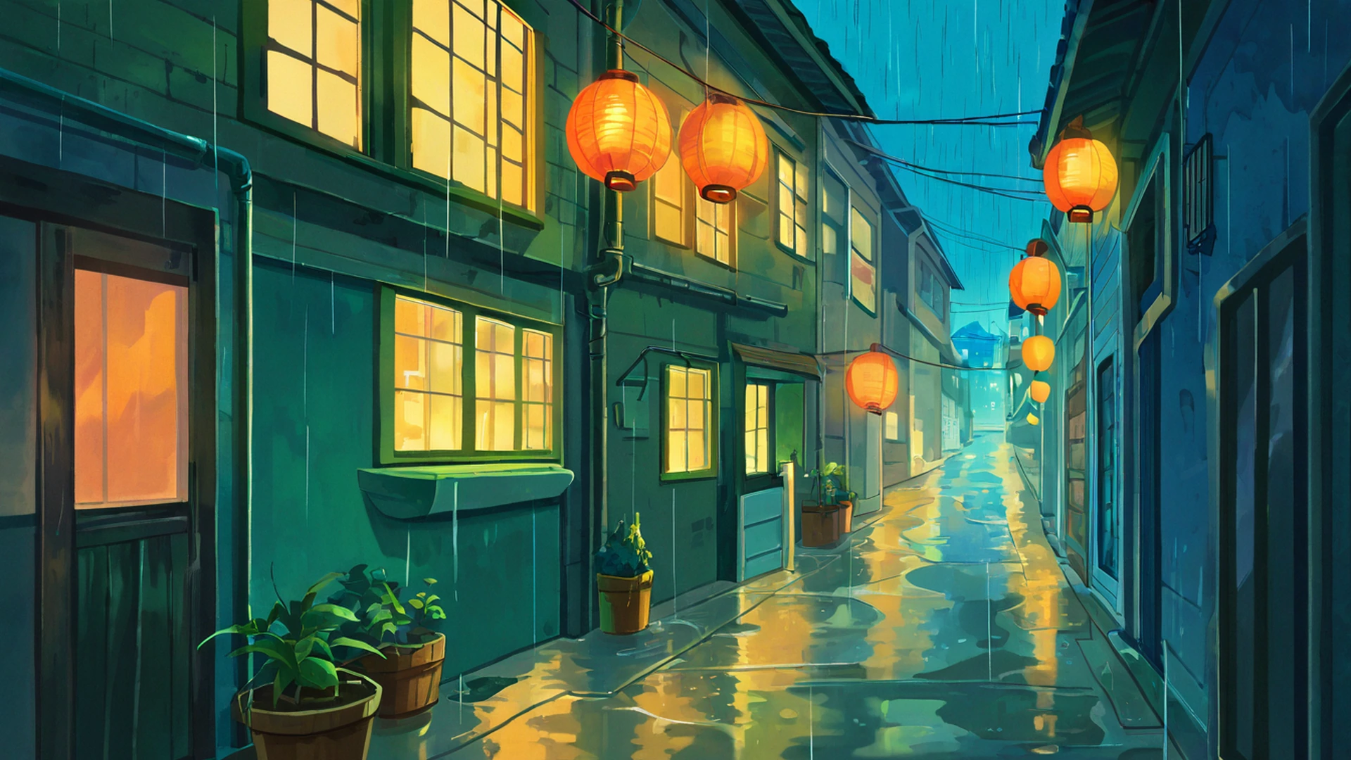 old alley rain lofi wallpaper