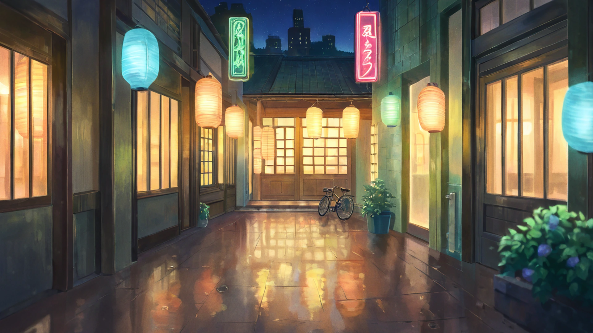old alley rain lofi wallpaper