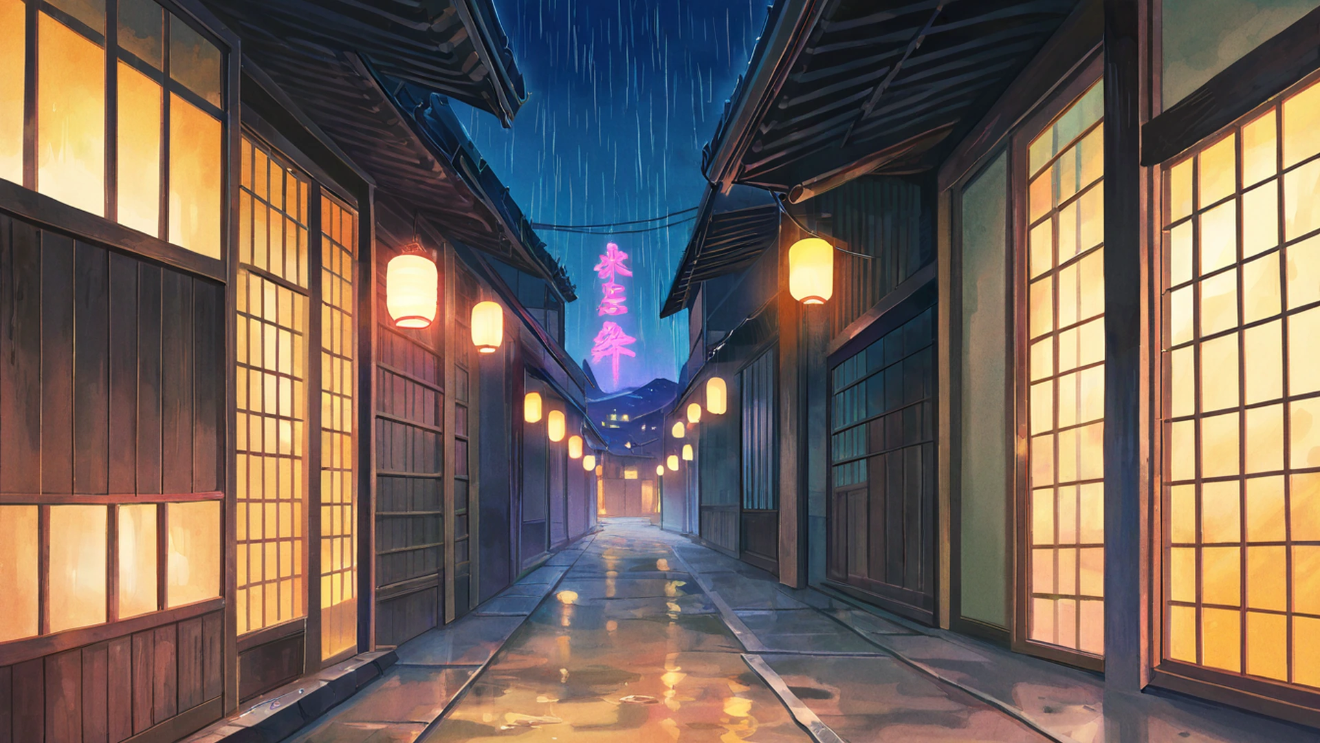 old alley rain lofi wallpaper