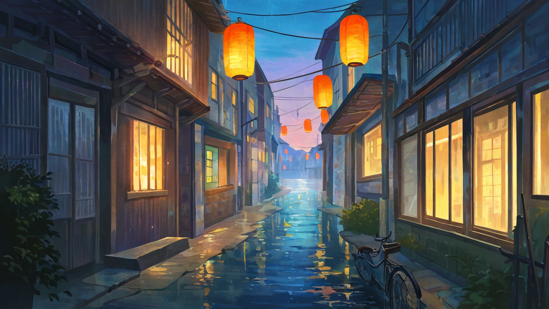 old alley rain lofi wallpaper