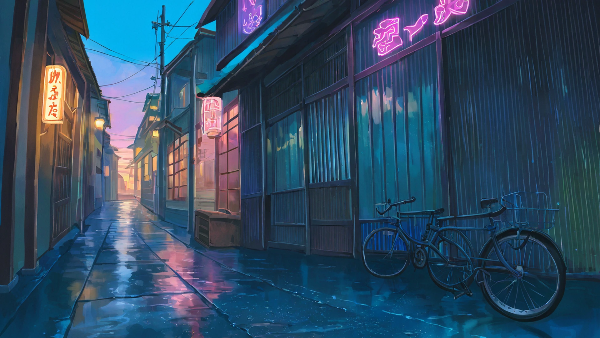 old alley rain lofi wallpaper