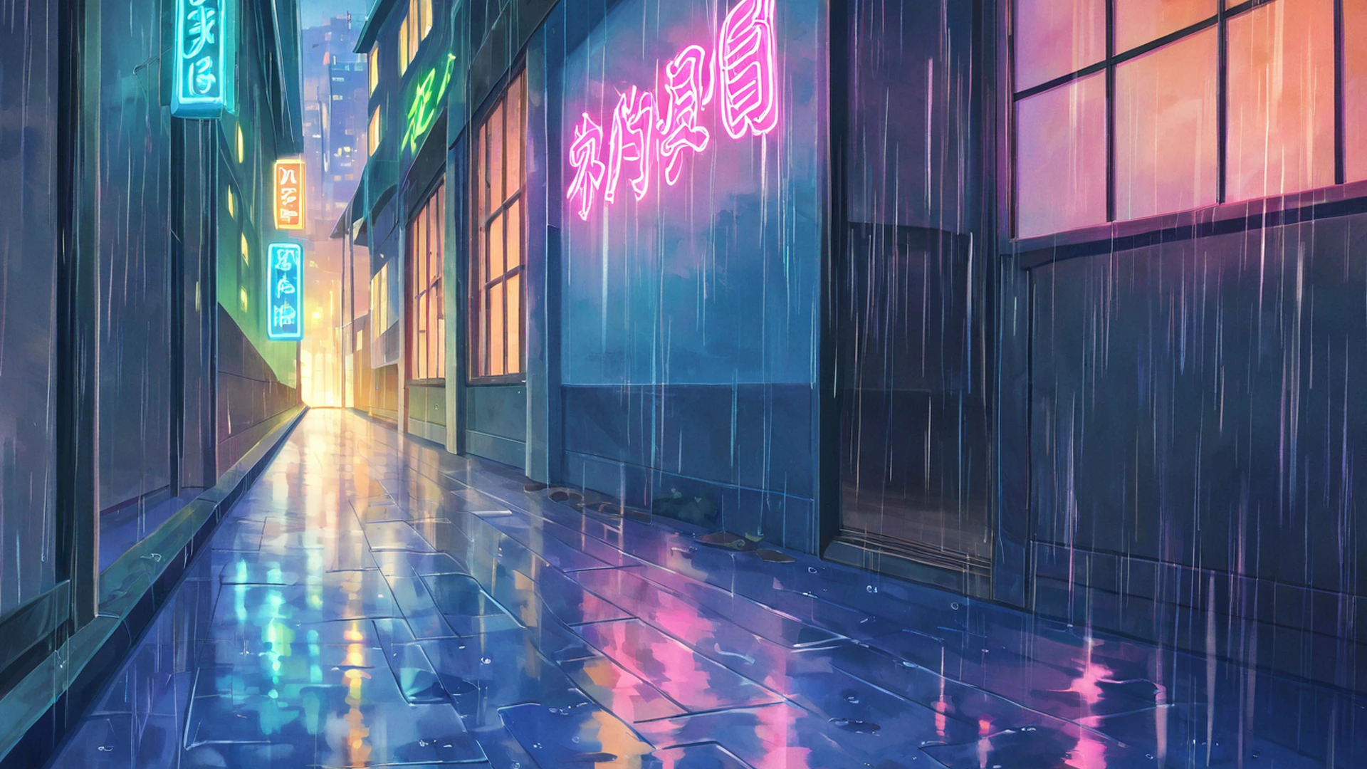 old alley rain lofi wallpaper