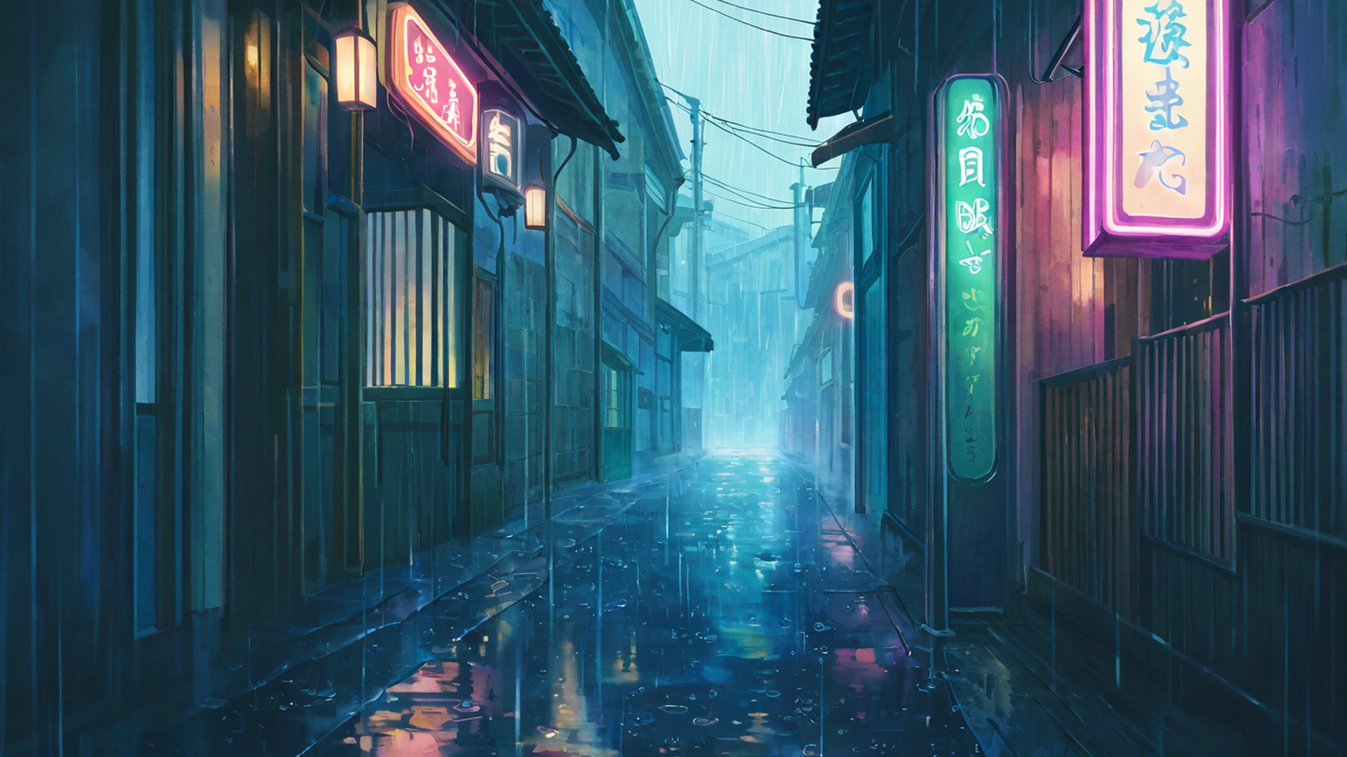 old alley rain lofi wallpaper