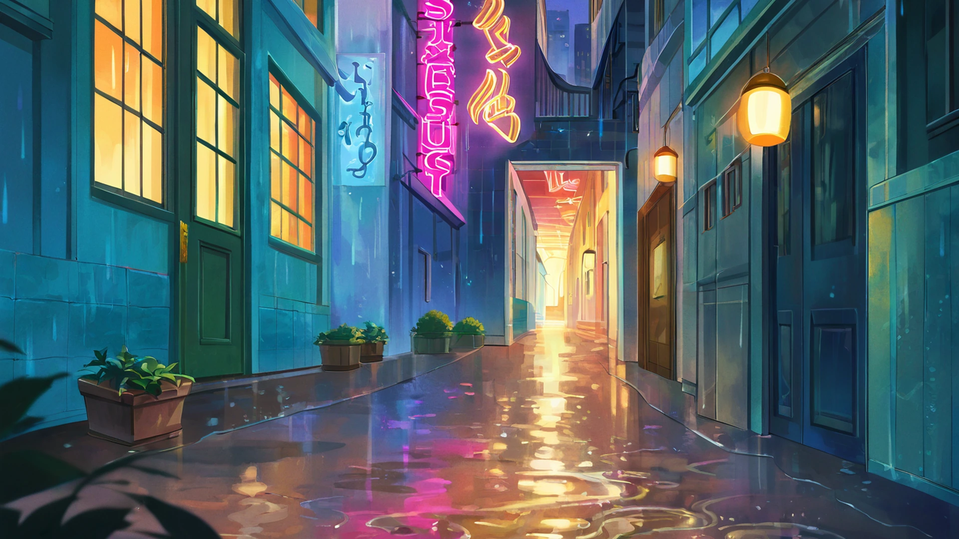 old alley rain lofi wallpaper