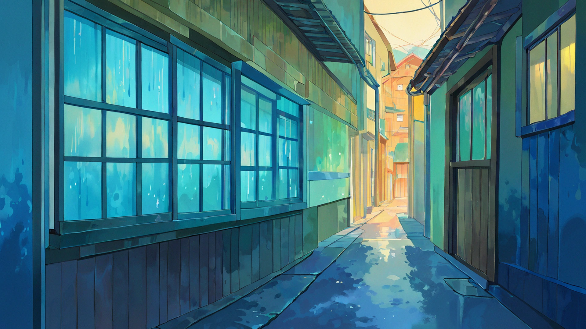old alley rain lofi wallpaper