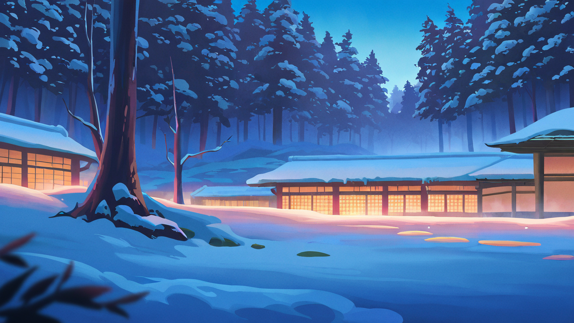 onsen winter lofi wallpaper