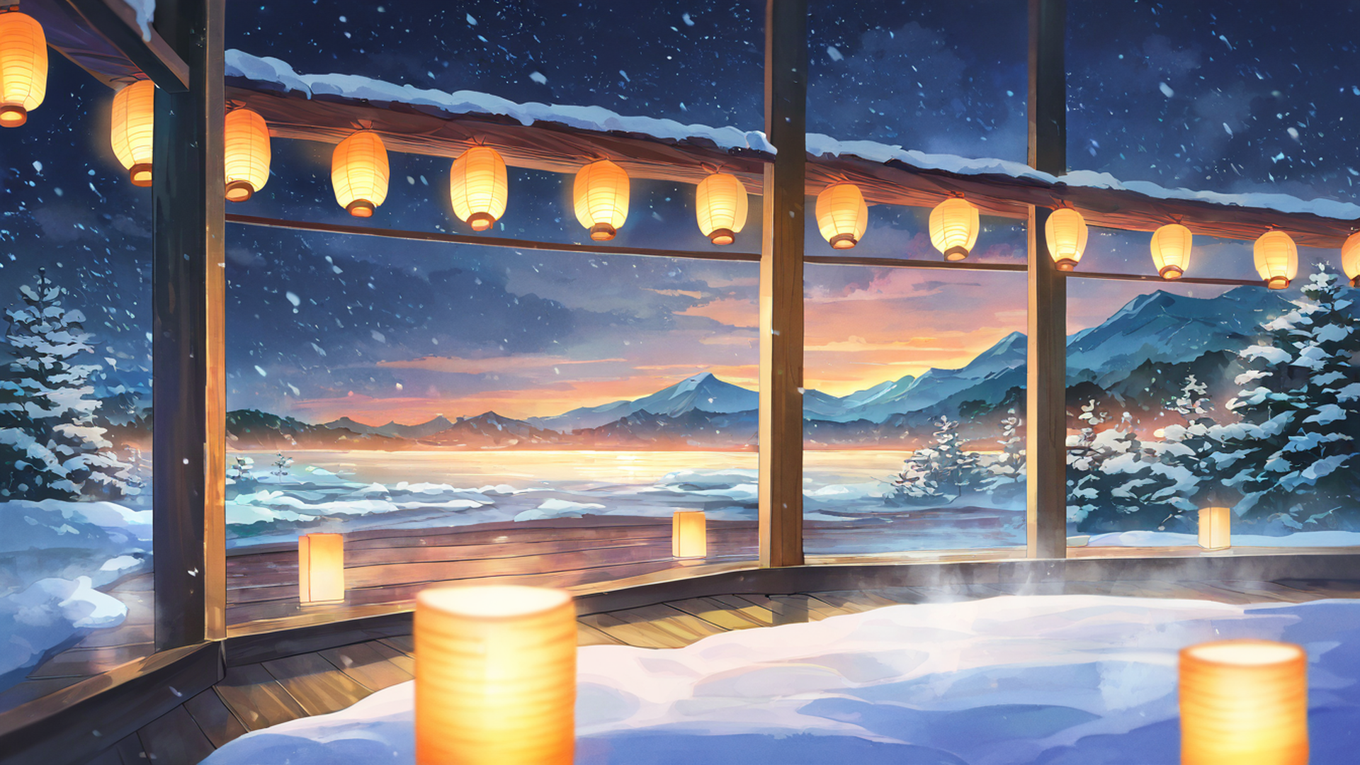 onsen winter lofi wallpaper