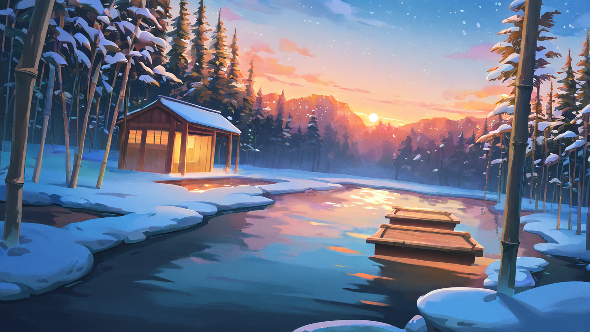 onsen winter lofi wallpaper