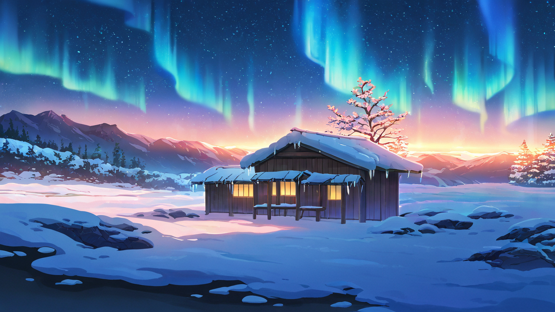 onsen winter lofi wallpaper