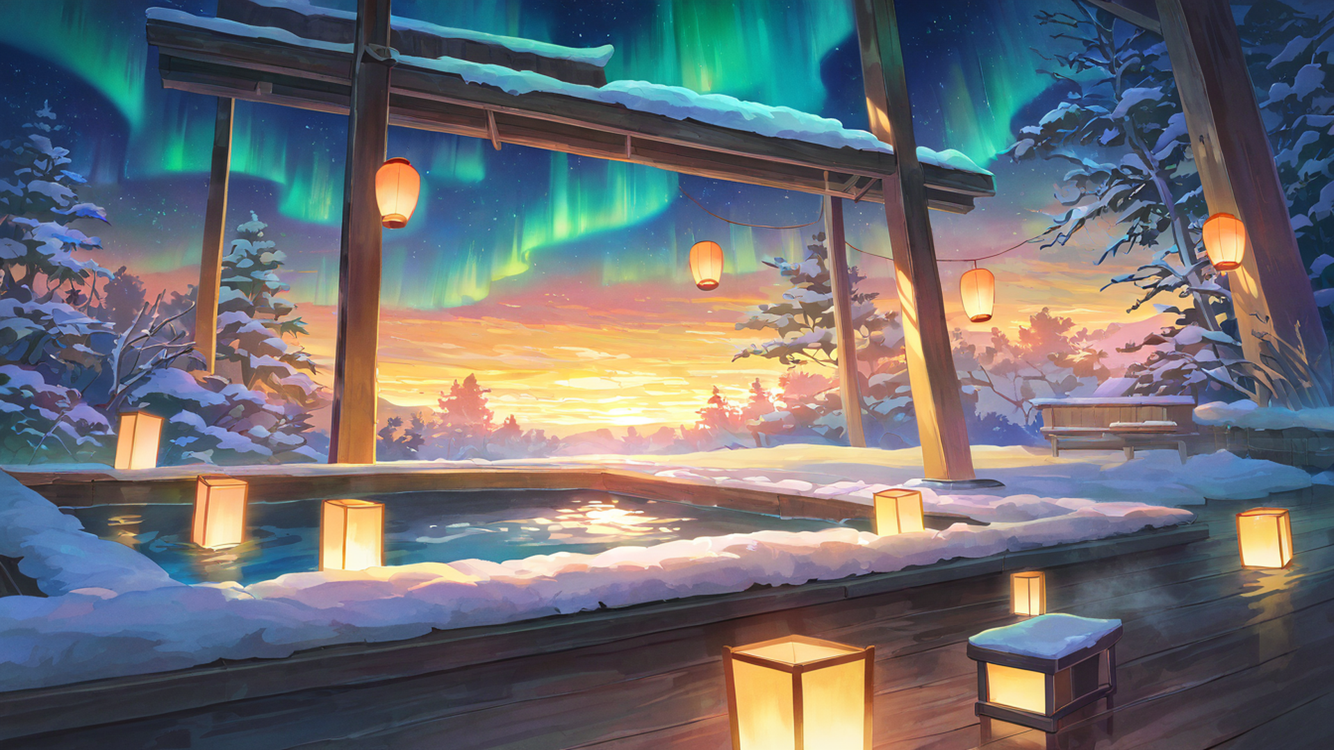 onsen winter lofi wallpaper