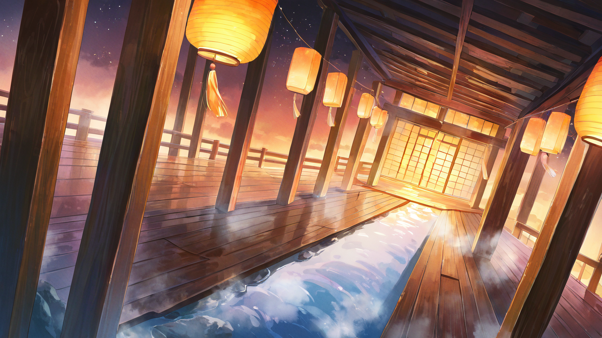 onsen winter lofi wallpaper