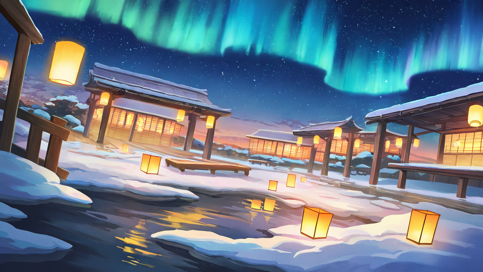 onsen winter lofi wallpaper