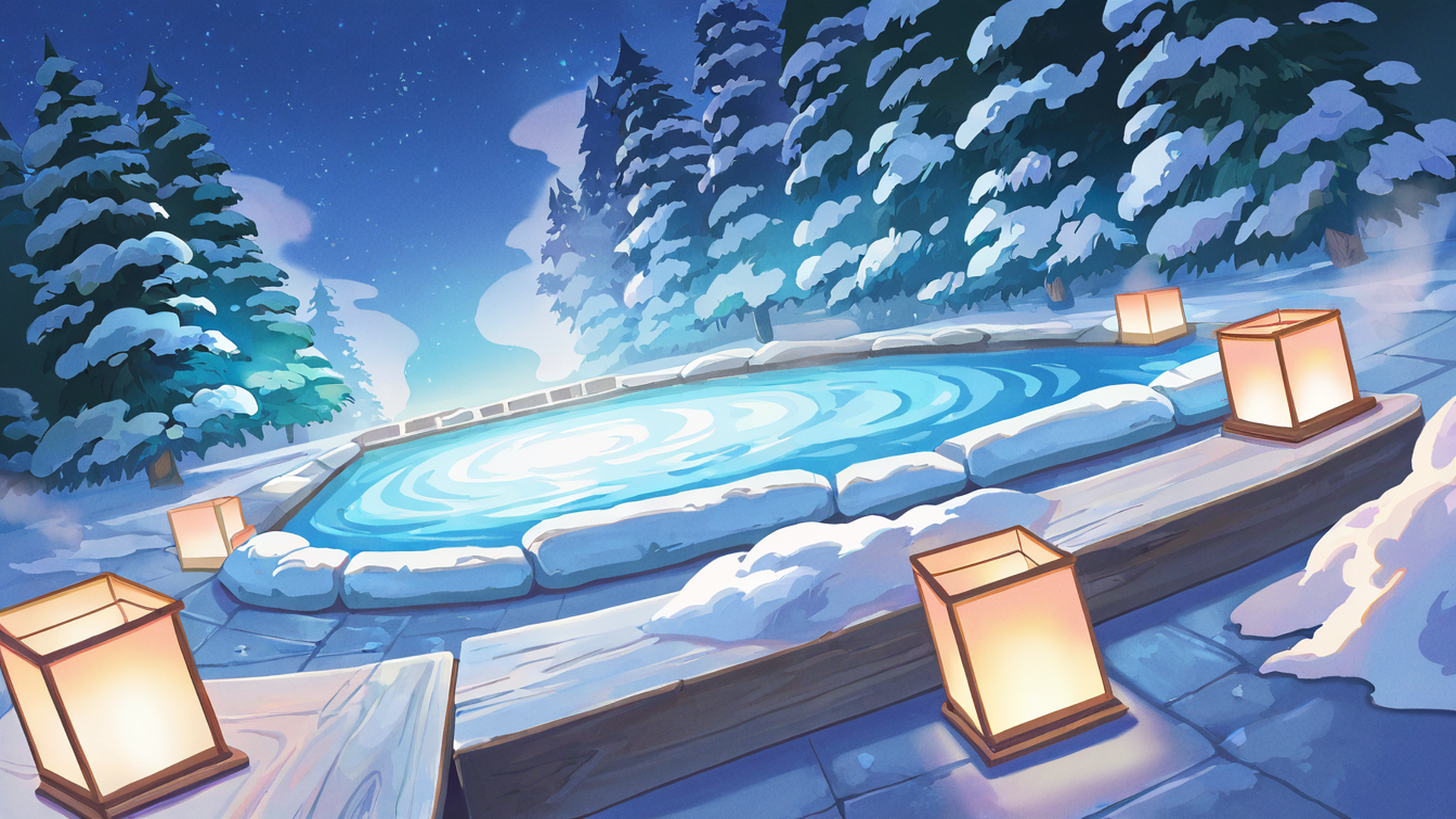 onsen winter lofi wallpaper