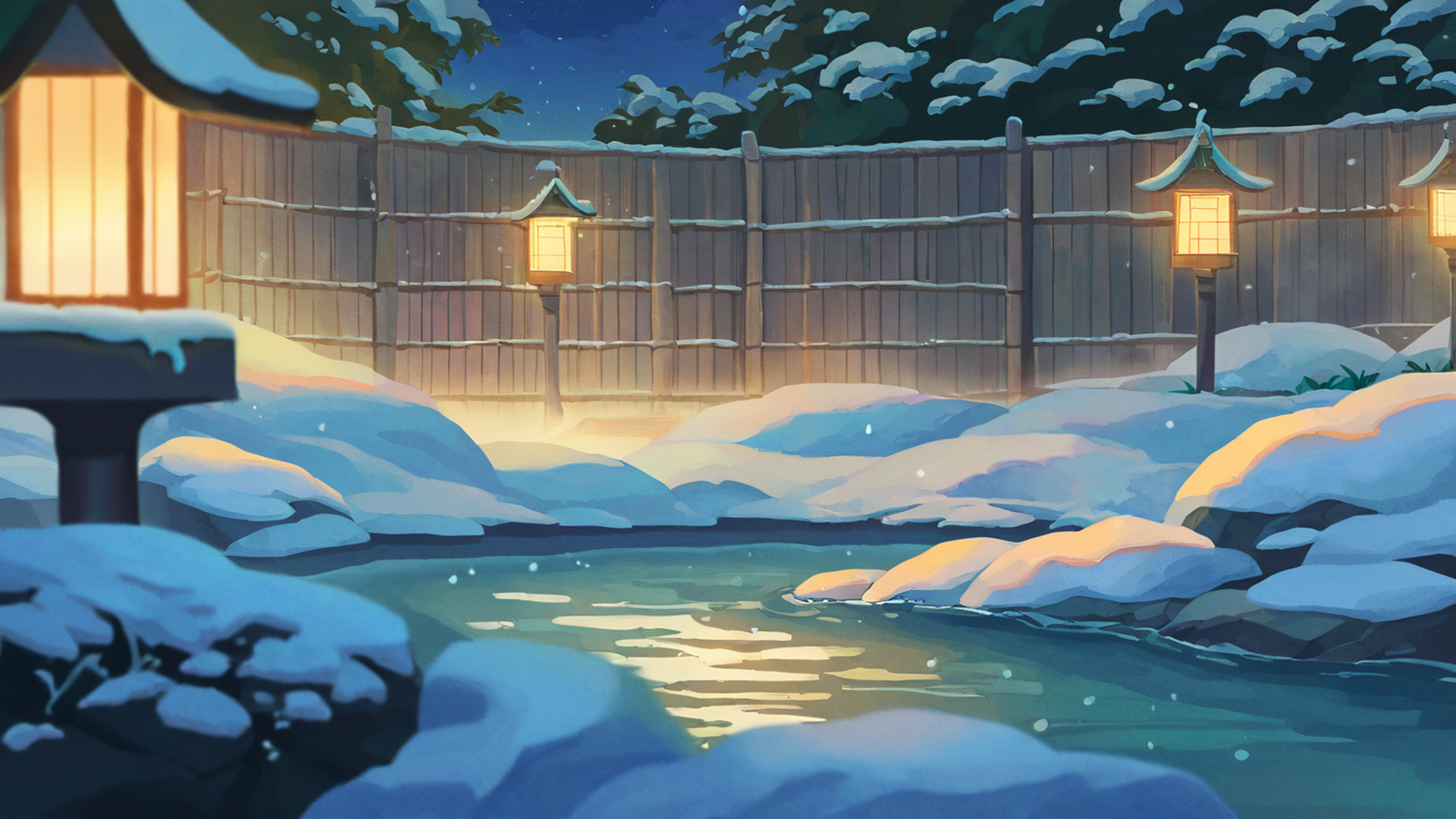 onsen winter lofi wallpaper