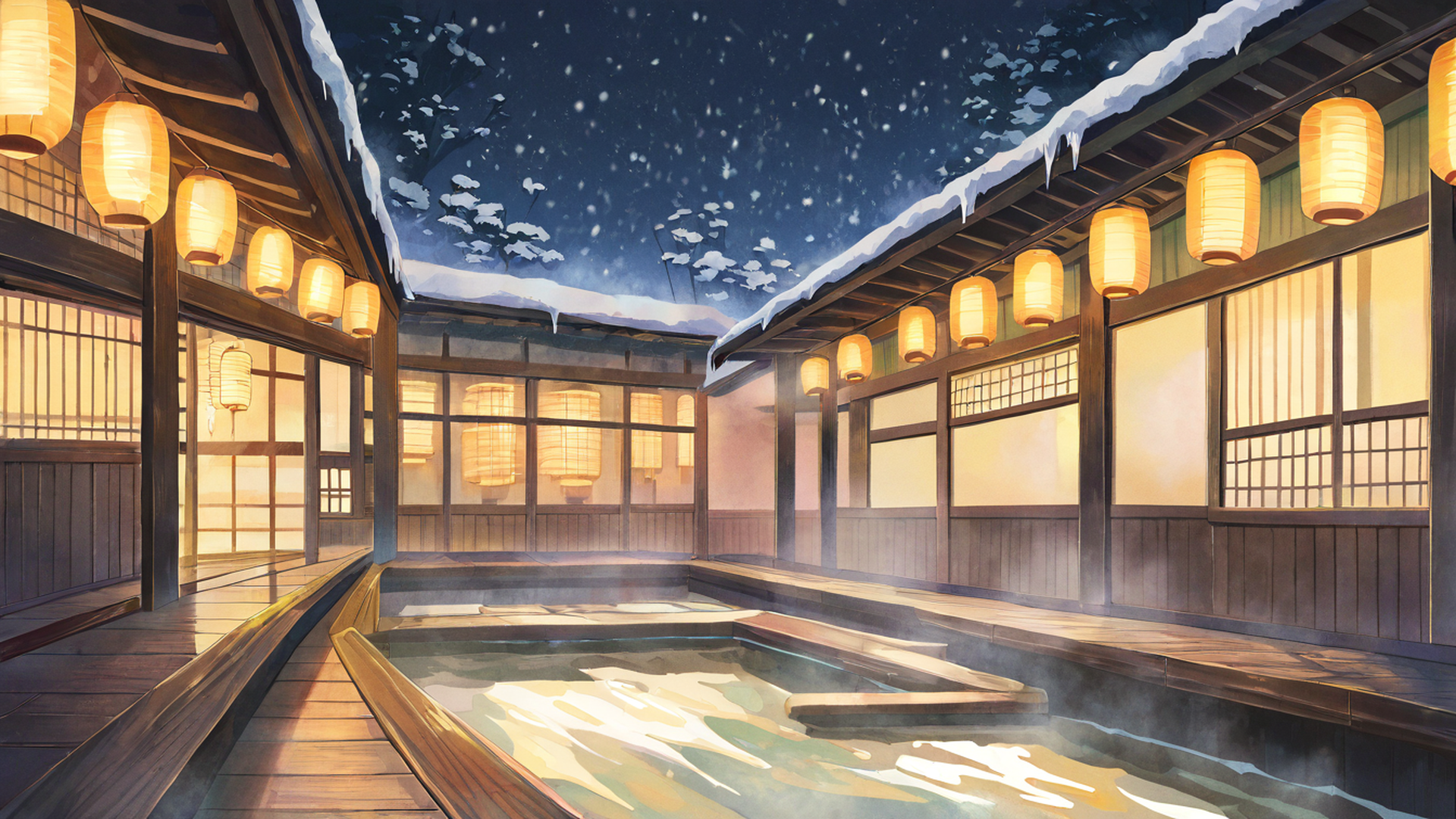 onsen winter lofi wallpaper