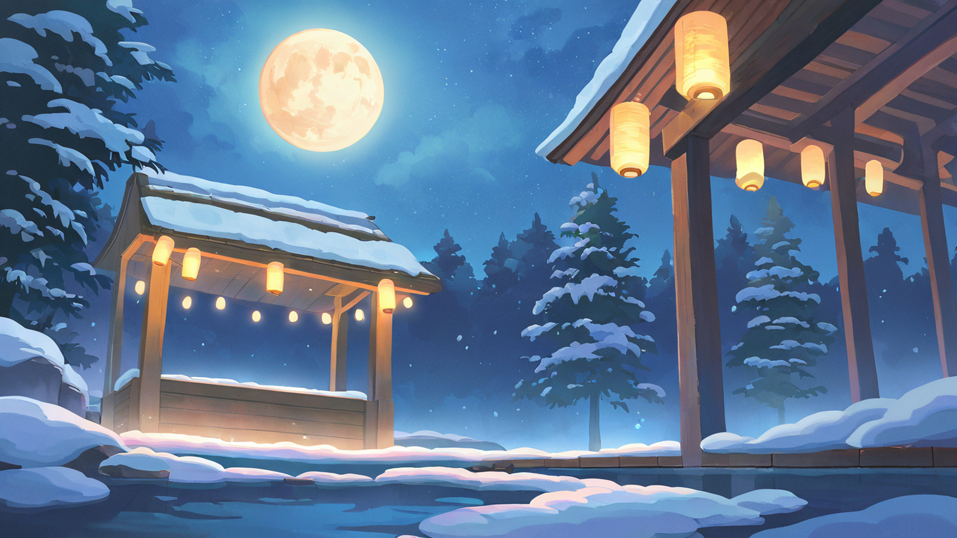 onsen winter lofi wallpaper
