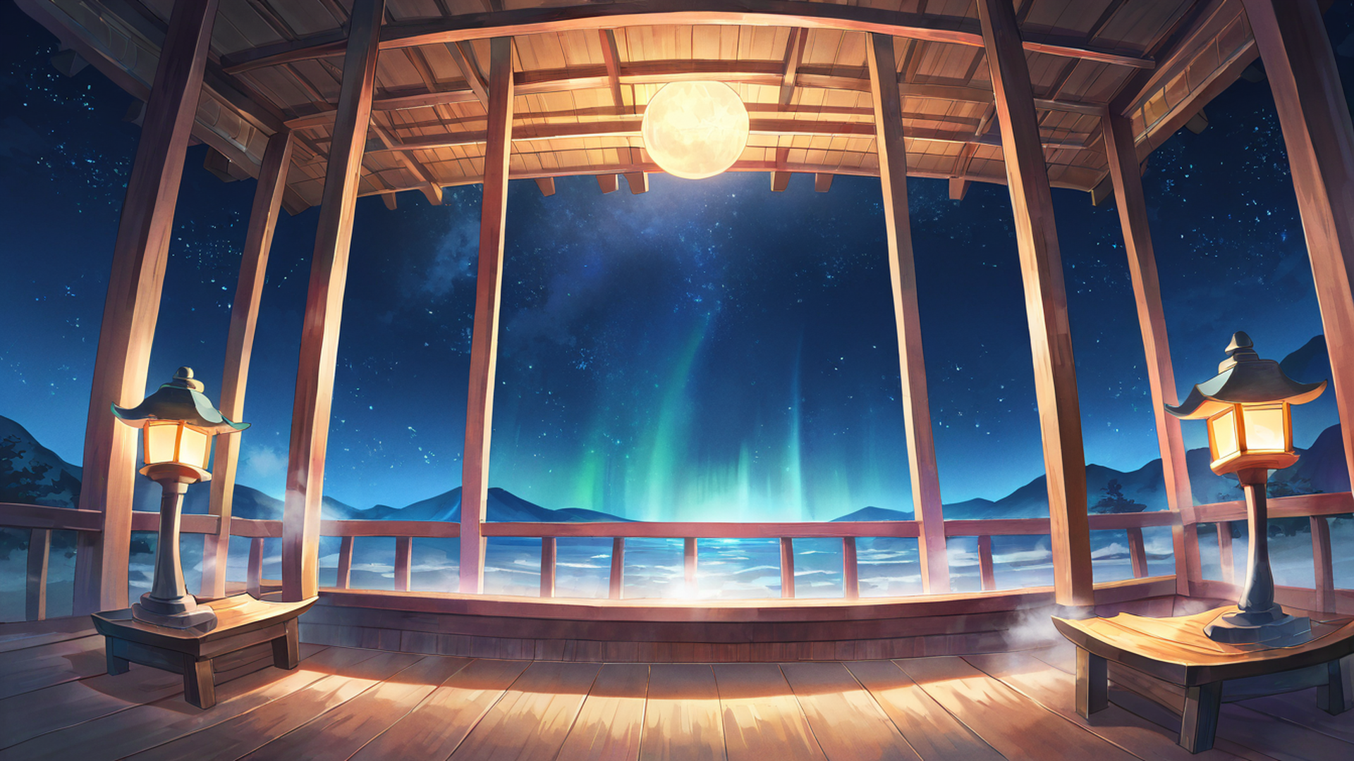 onsen winter lofi wallpaper