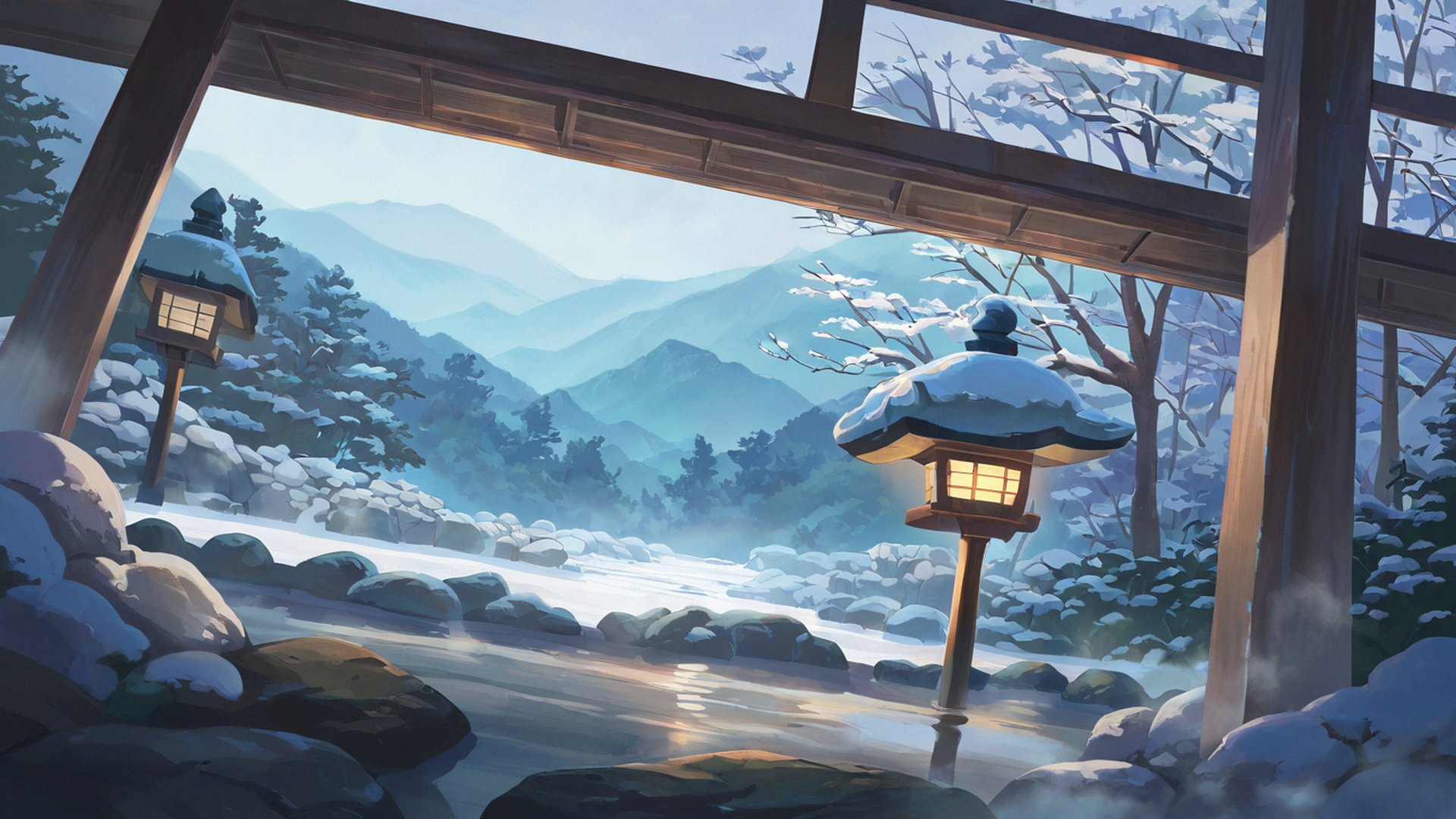 onsen winter lofi wallpaper