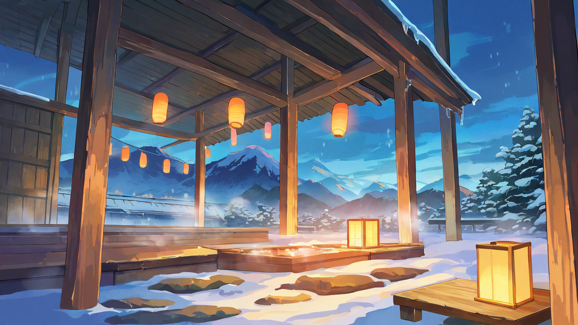 onsen winter lofi wallpaper
