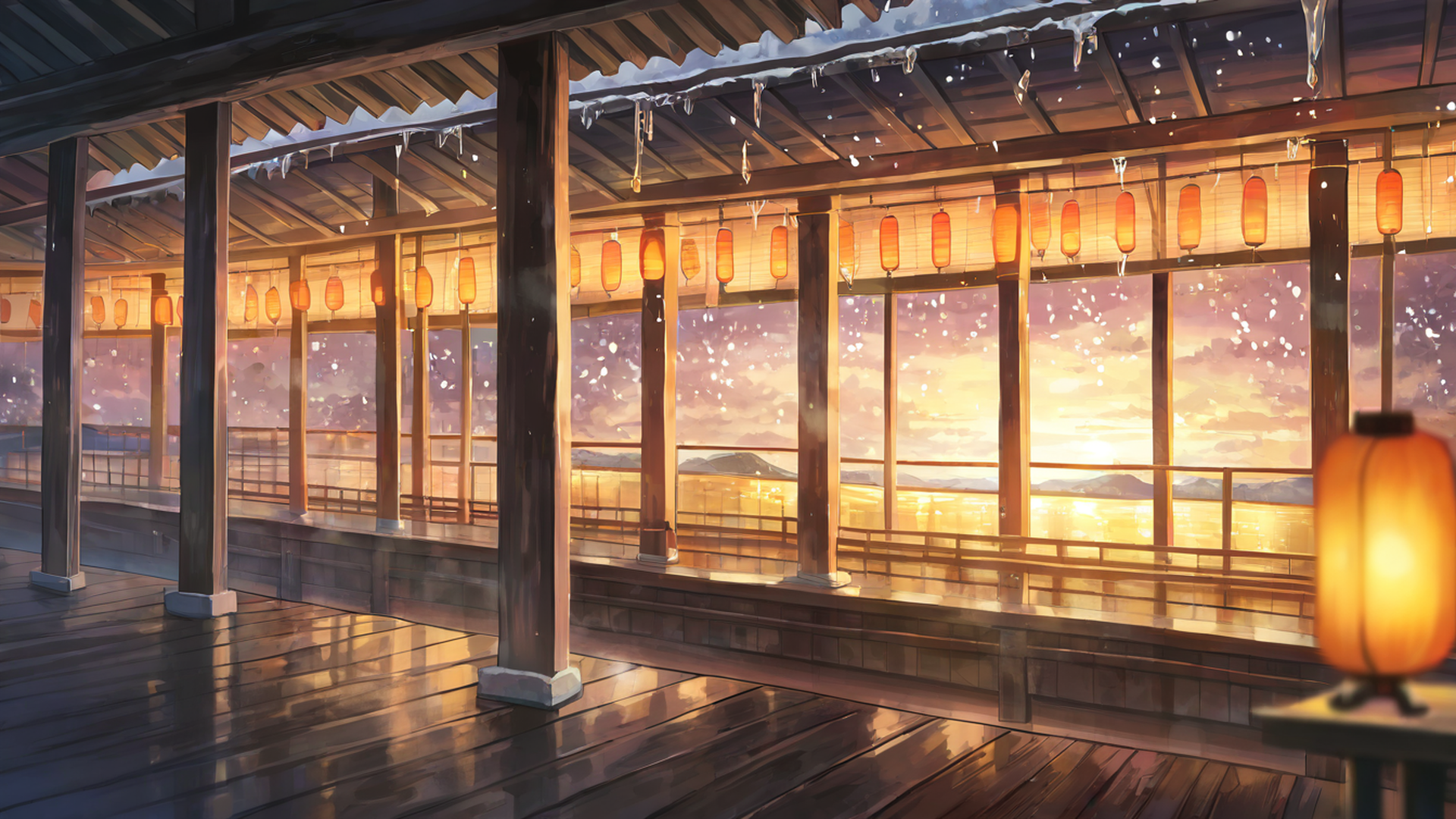 onsen winter lofi wallpaper