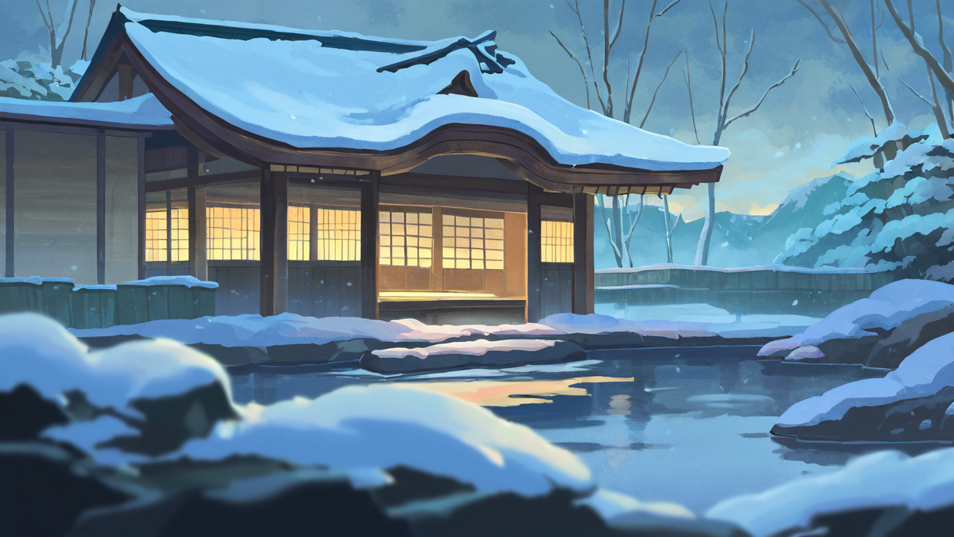 onsen winter lofi wallpaper