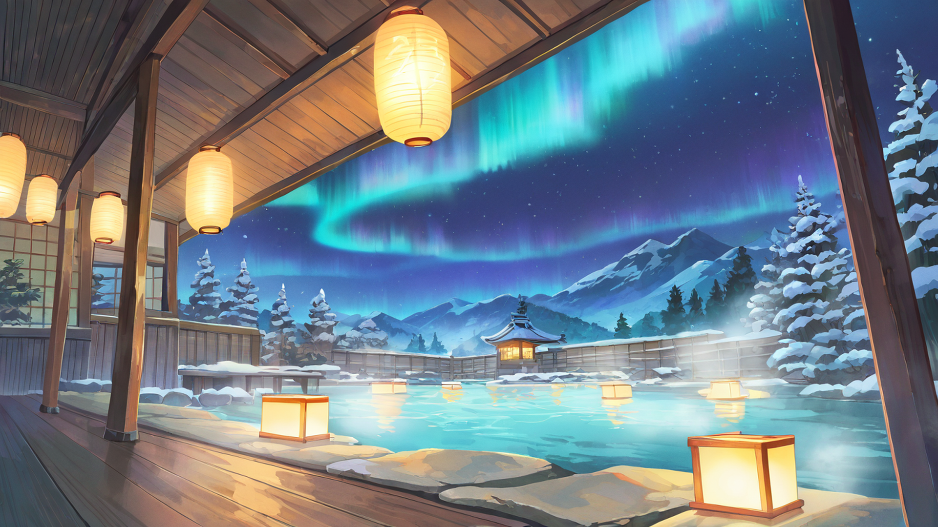 onsen winter lofi wallpaper