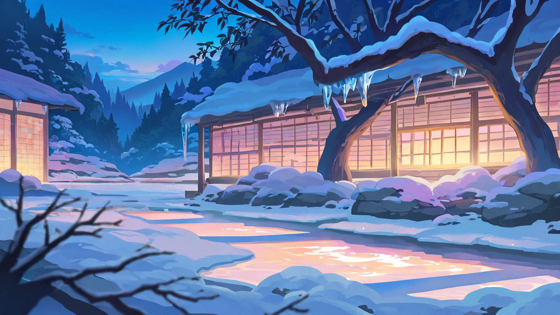 onsen winter lofi wallpaper