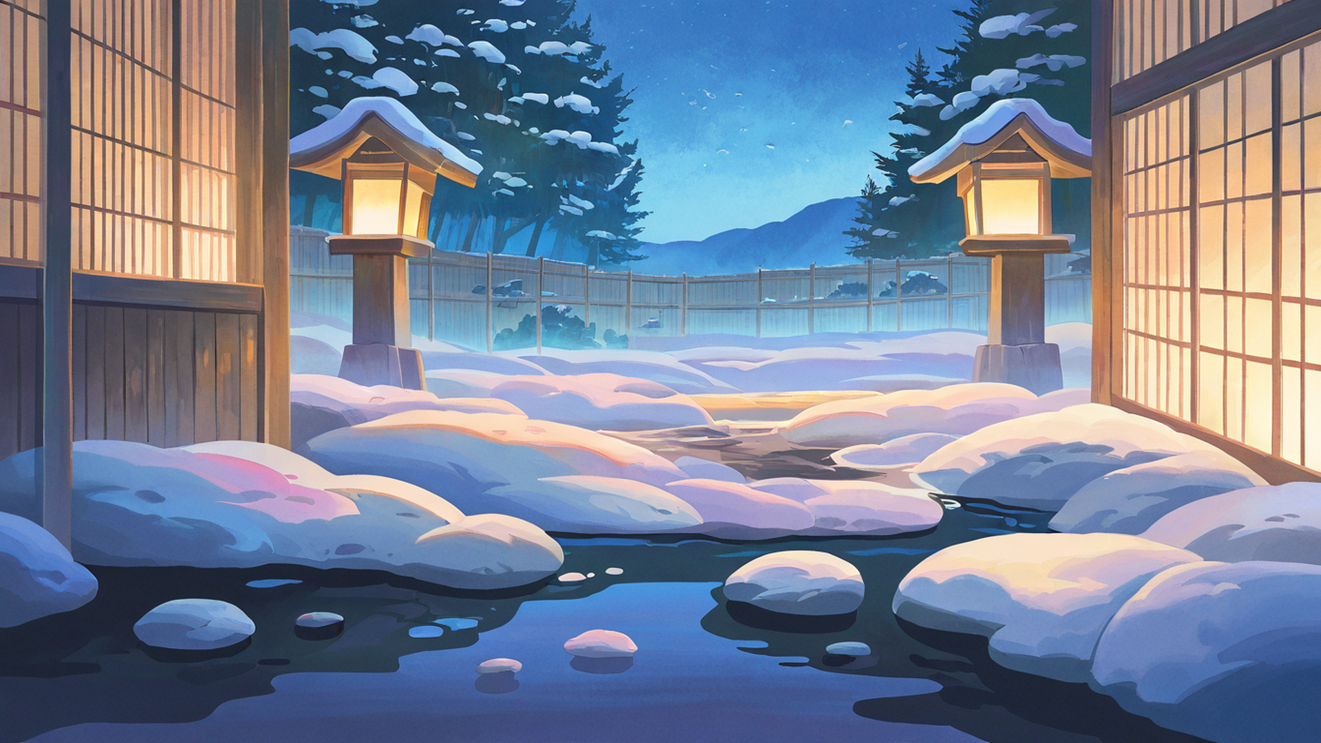 onsen winter lofi wallpaper