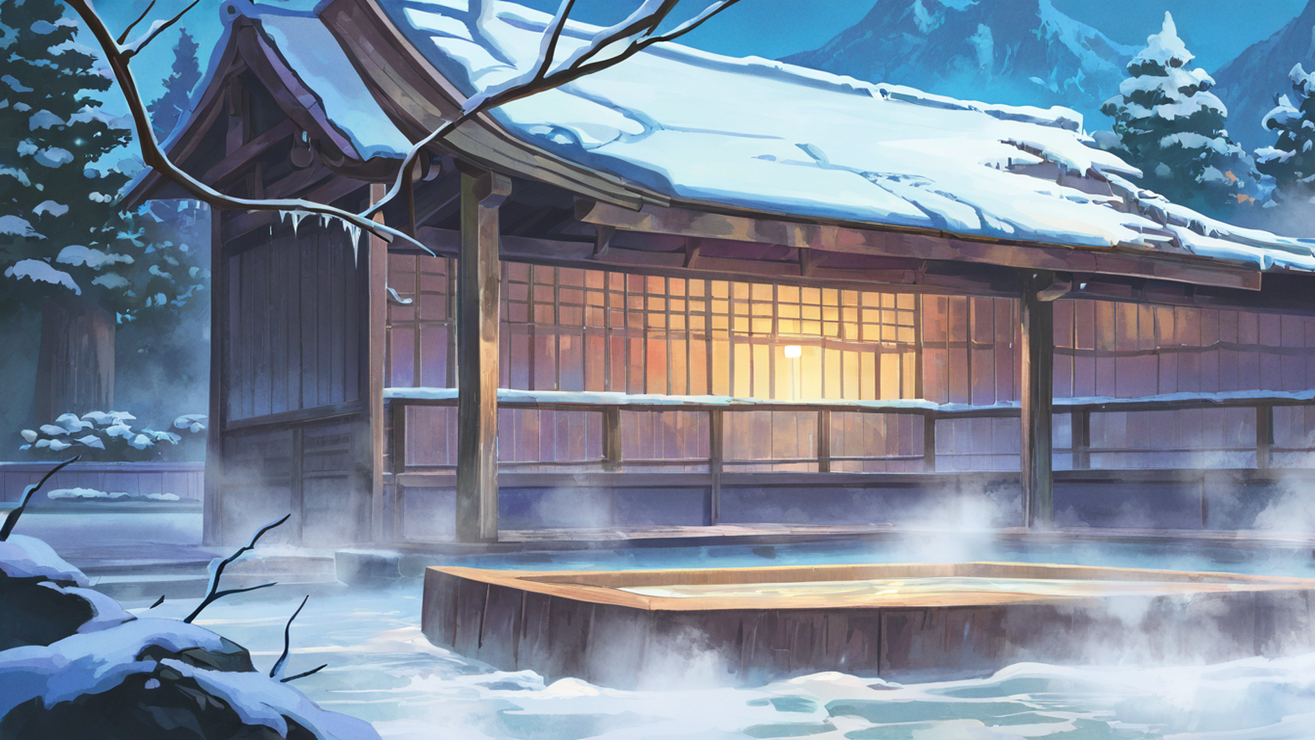 onsen winter lofi wallpaper