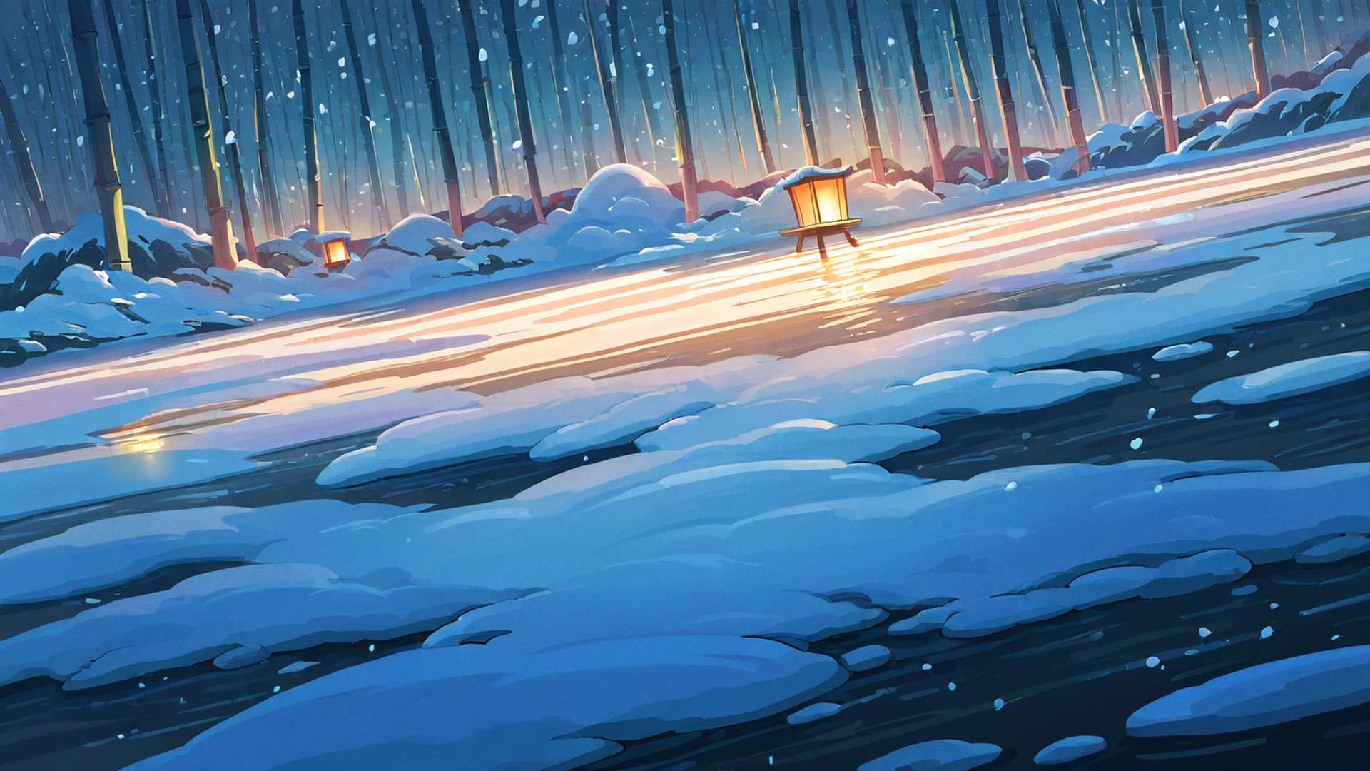 onsen winter lofi wallpaper