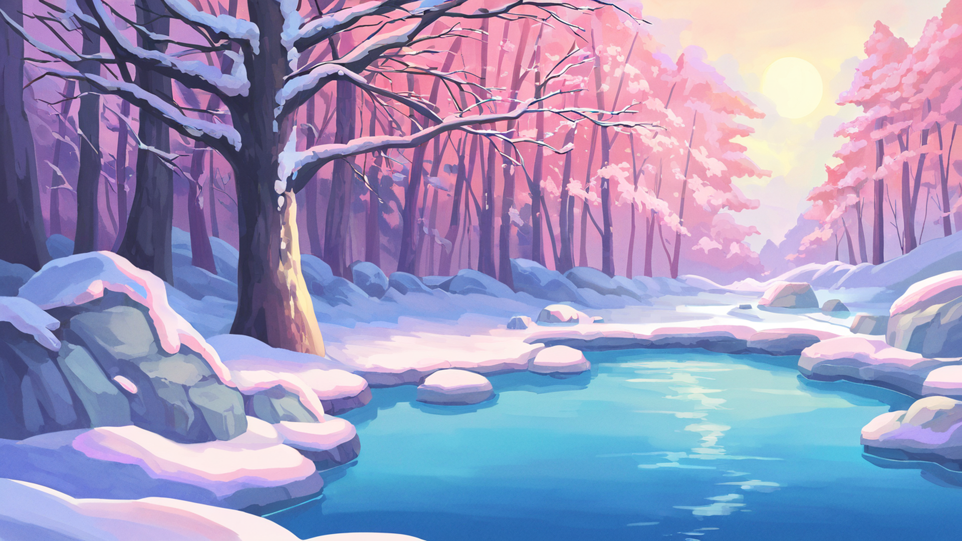 onsen winter lofi wallpaper