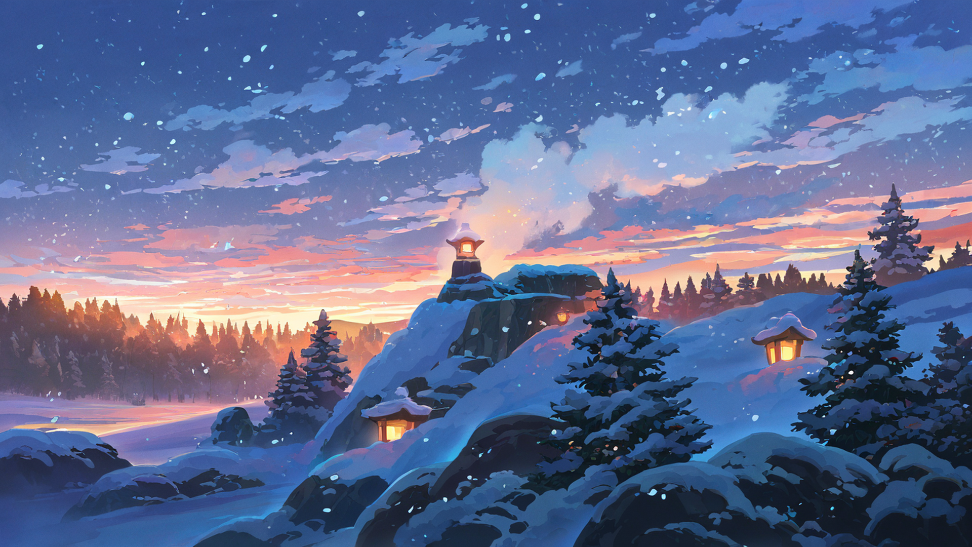 onsen winter lofi wallpaper