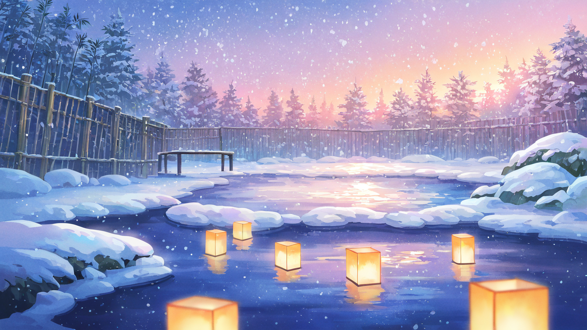 onsen winter lofi wallpaper