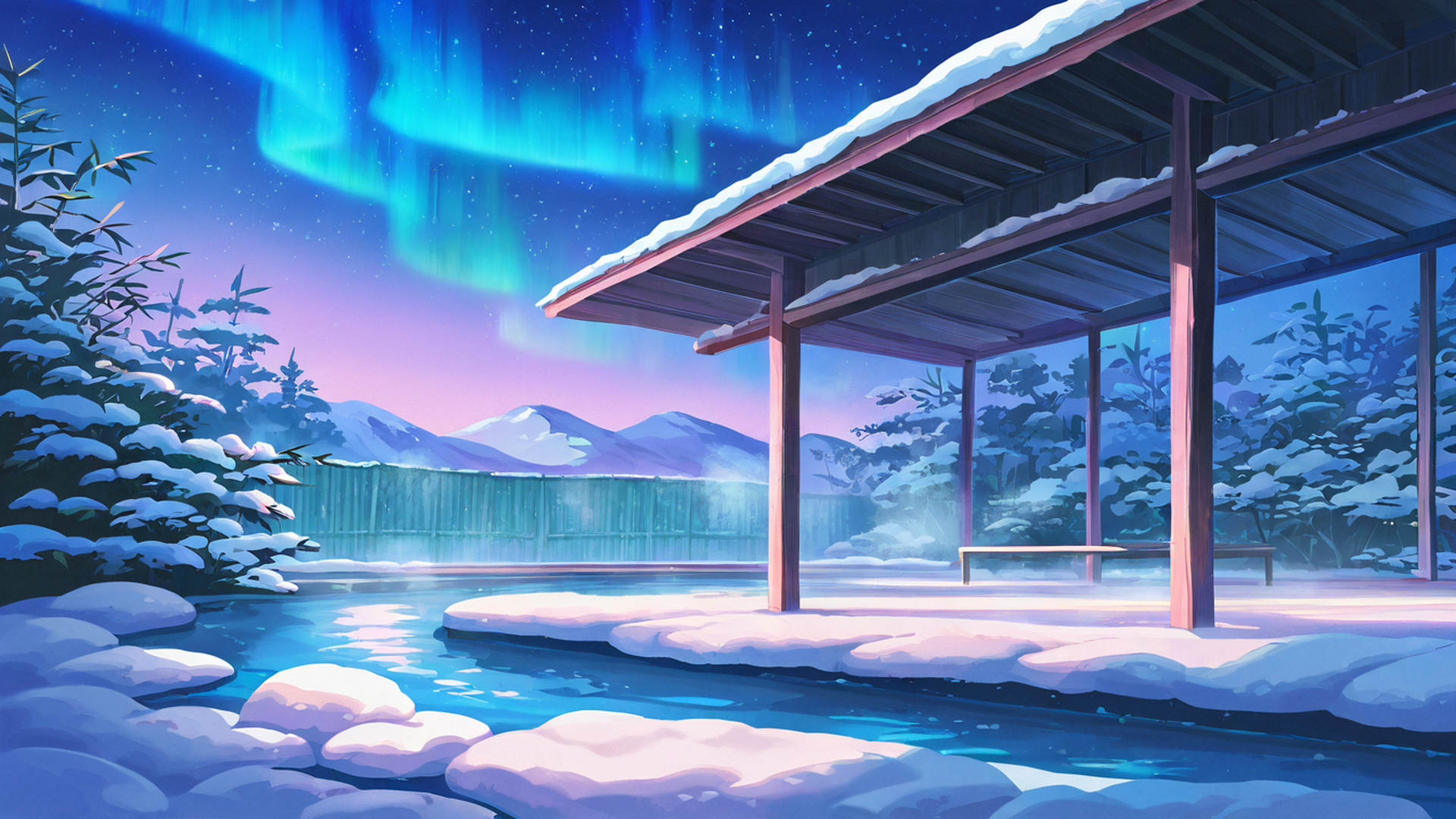 onsen winter lofi wallpaper