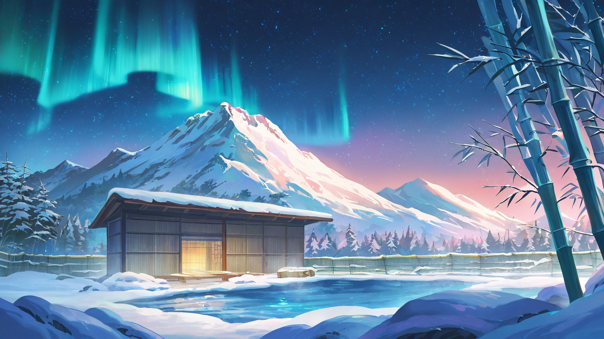 onsen winter lofi wallpaper