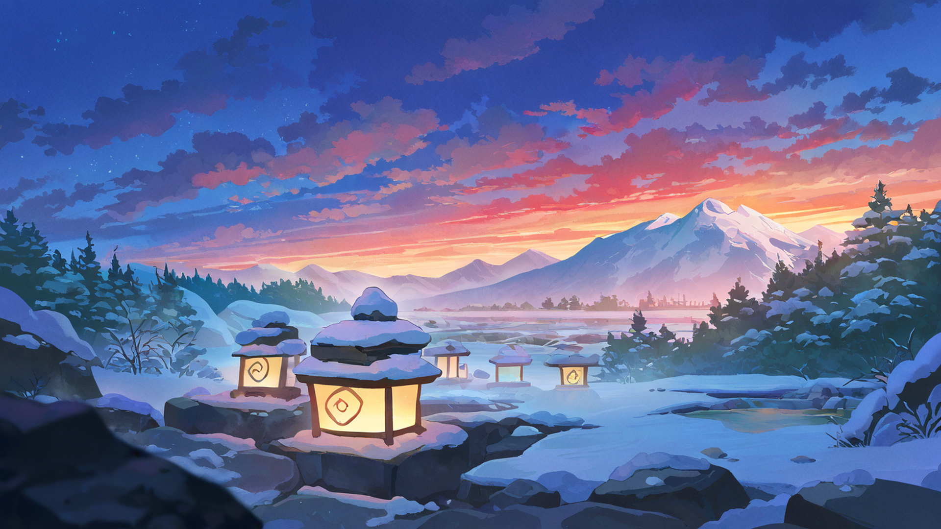 onsen winter lofi wallpaper