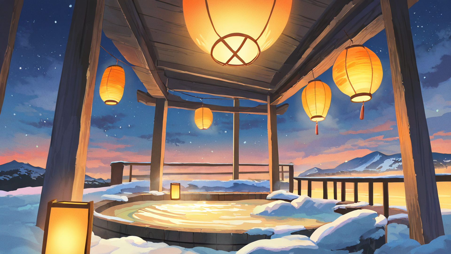 onsen winter lofi wallpaper