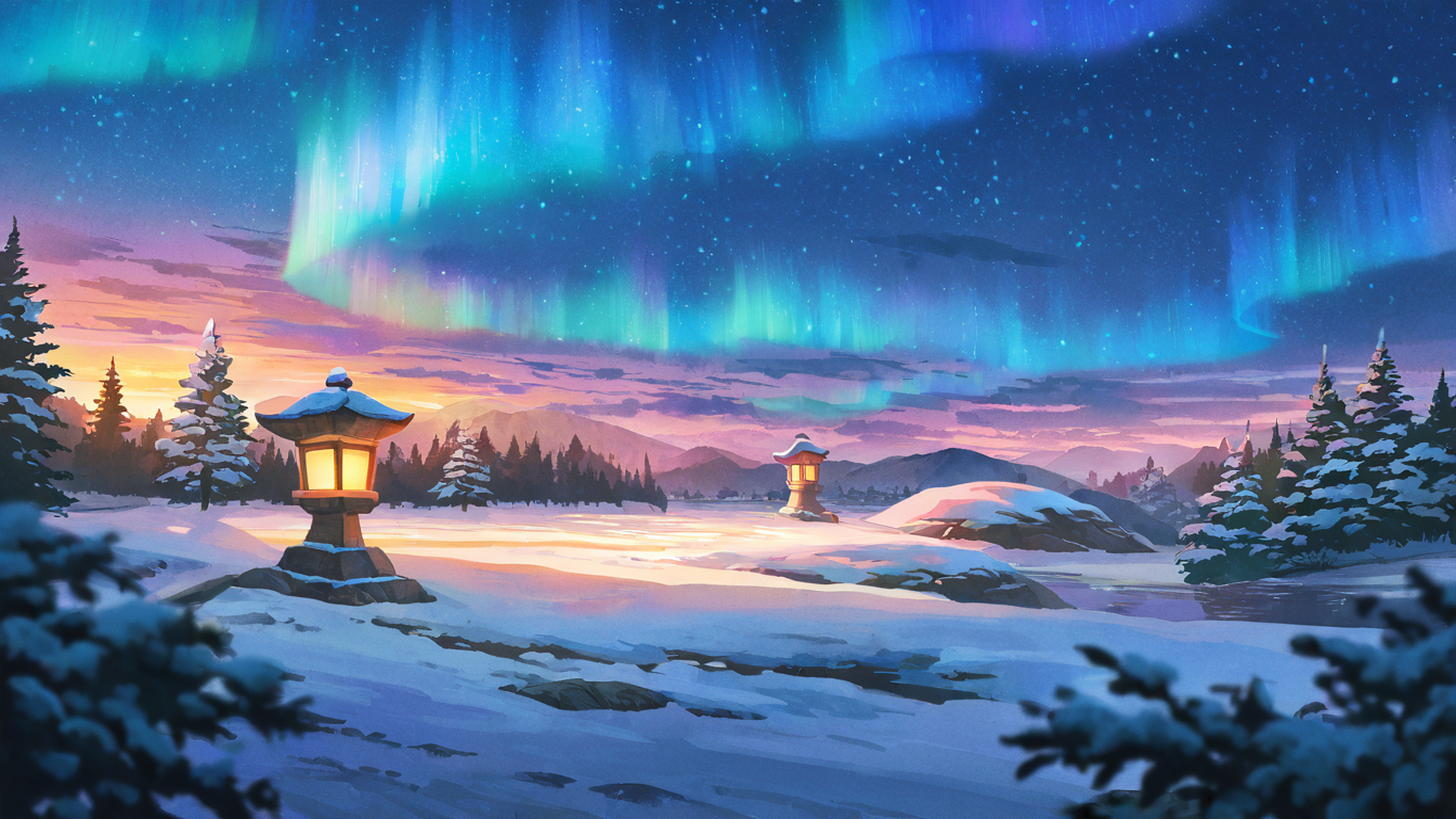 onsen winter lofi wallpaper