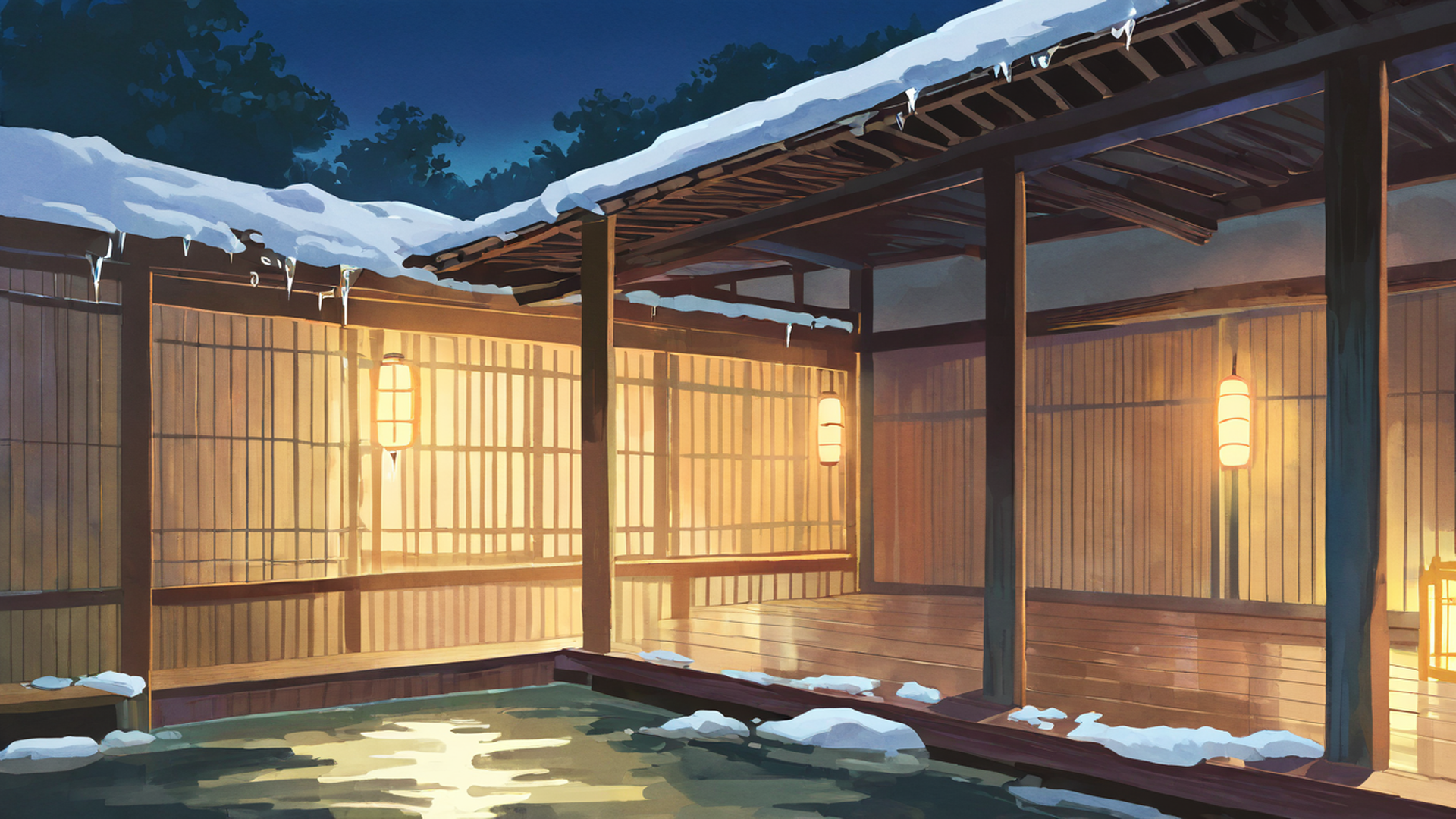 onsen winter lofi wallpaper