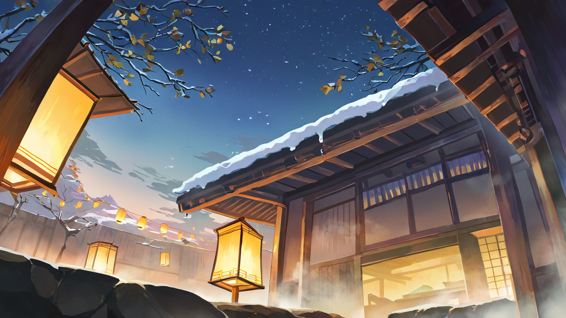 onsen winter lofi wallpaper