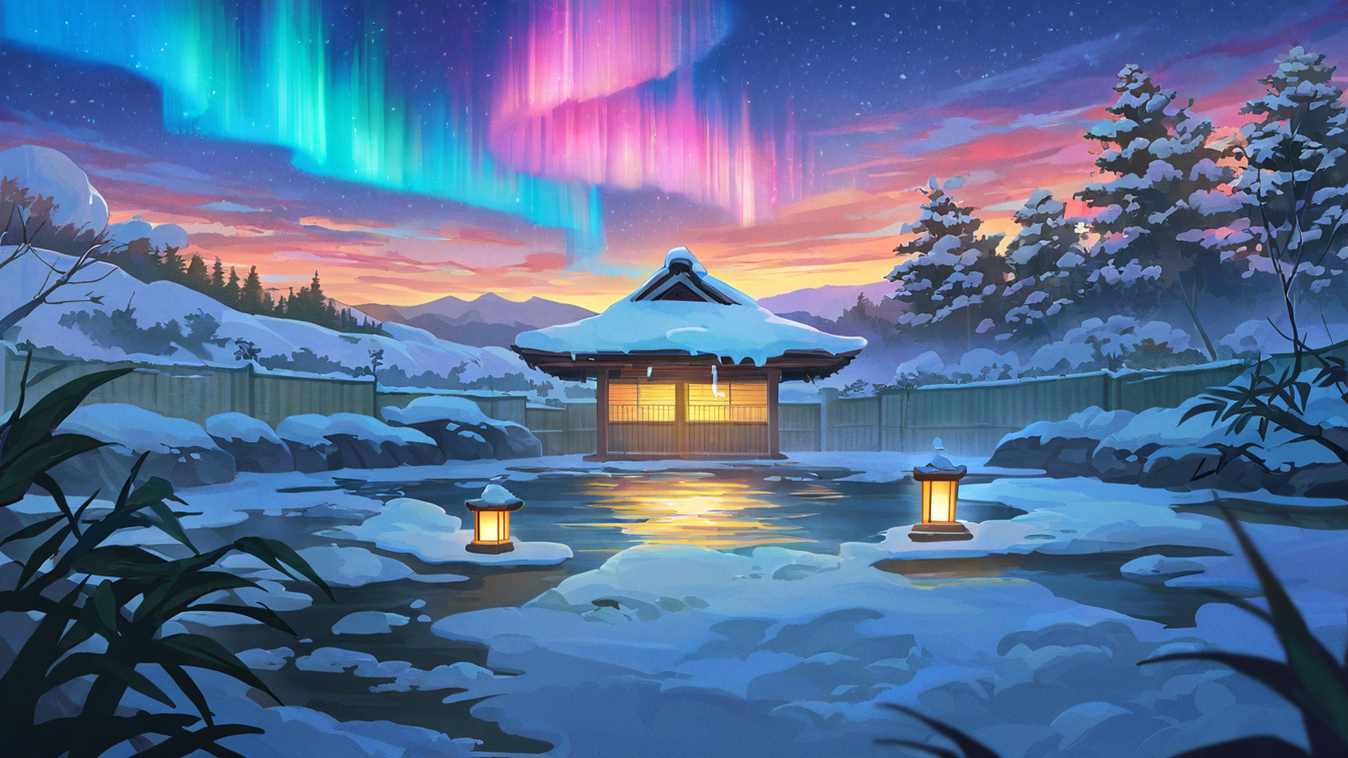 onsen winter lofi wallpaper